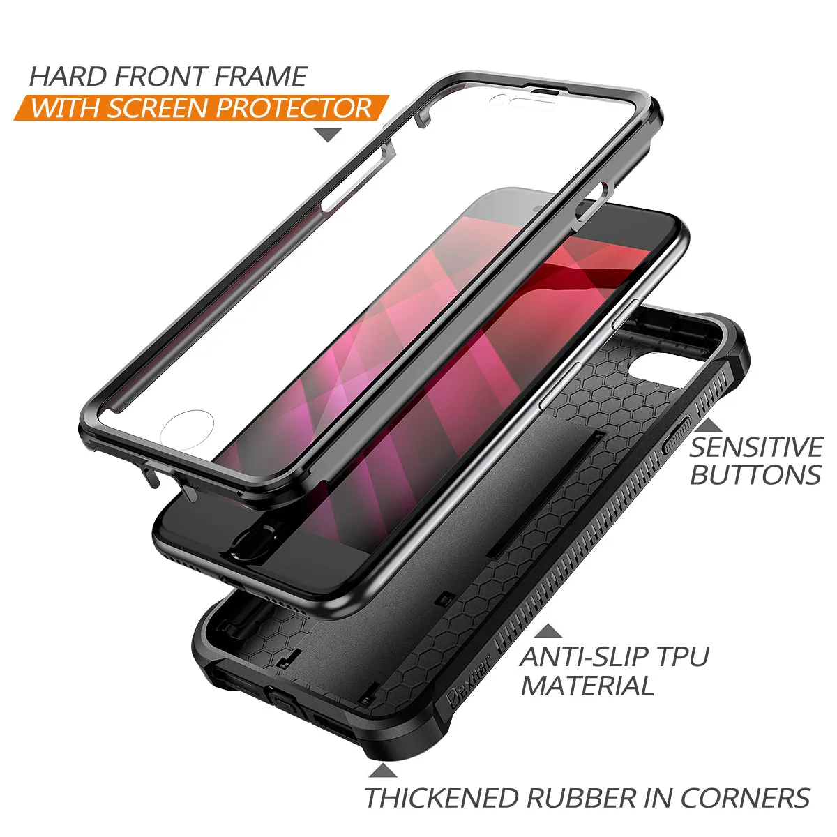 Dexnor iPhone SE 2020 7 8 cover nera antishock