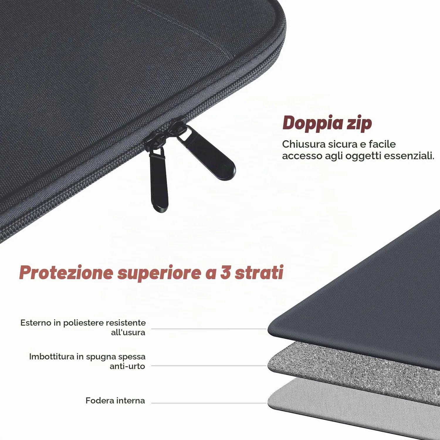 MoKo borsa sleeve tablet 9-11 pollici grigio scuro imbottita