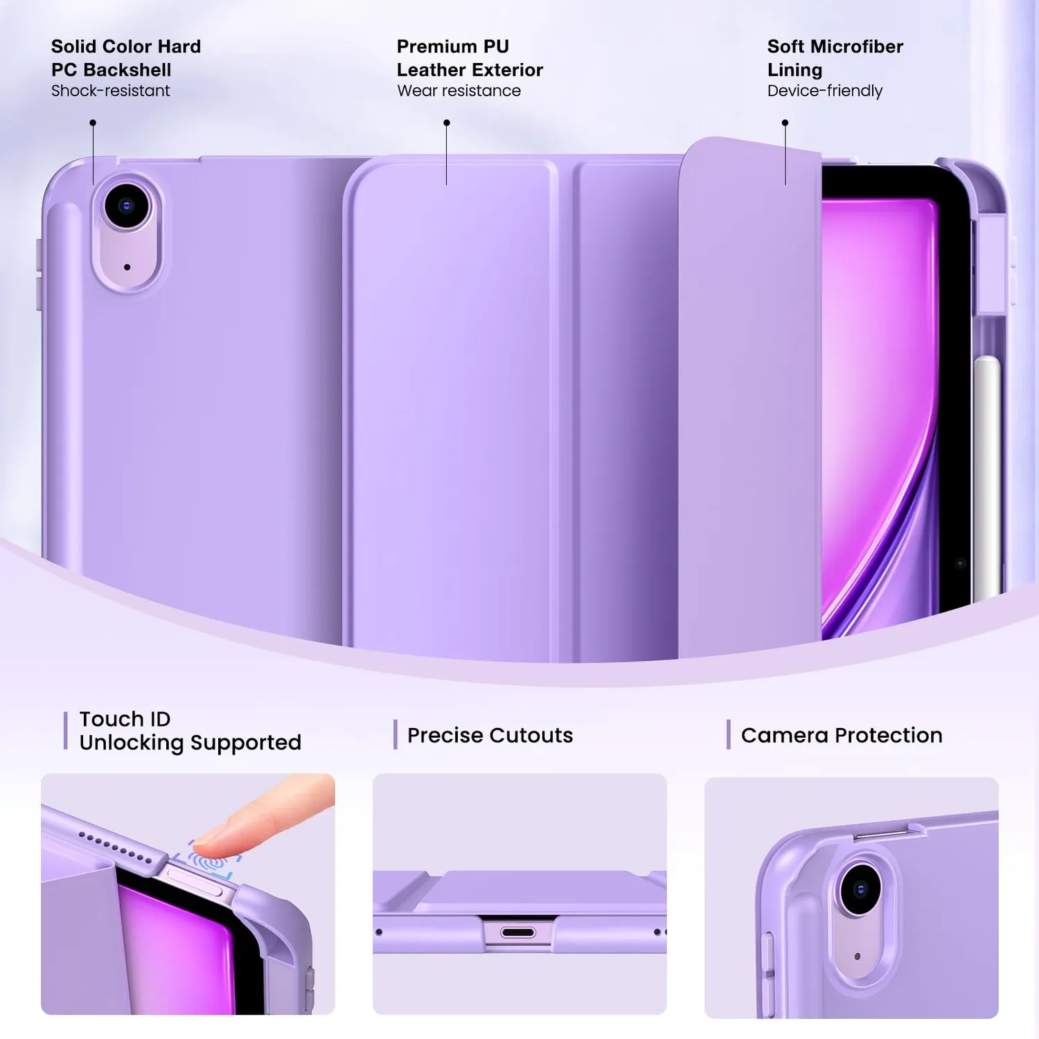 MoKo Custodia Sottile iPad Air 11 Lilla Doppio Angolo Penna