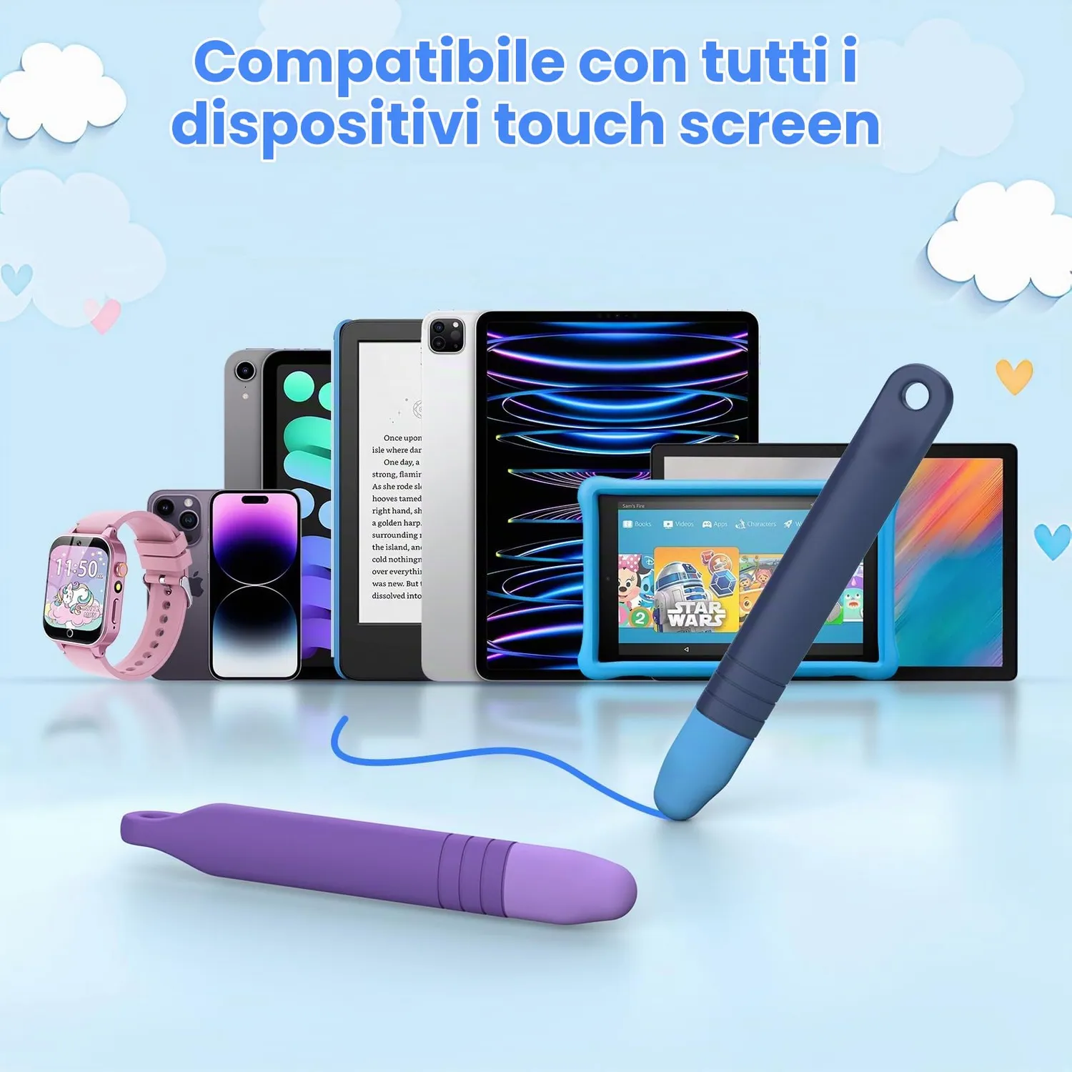 MoKo Stilo Touchscreen Bambini 2 Pezzi Blu+Viola Morbido