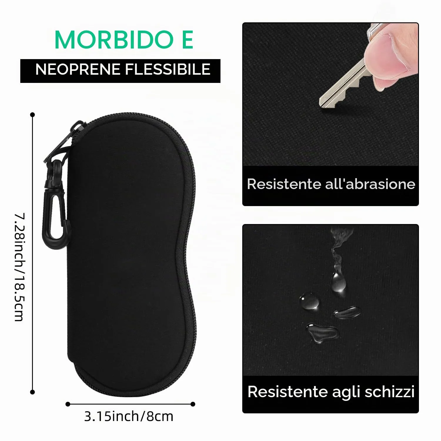 MoKo Astuccio Occhiali Neoprene Nero con Cerniera
