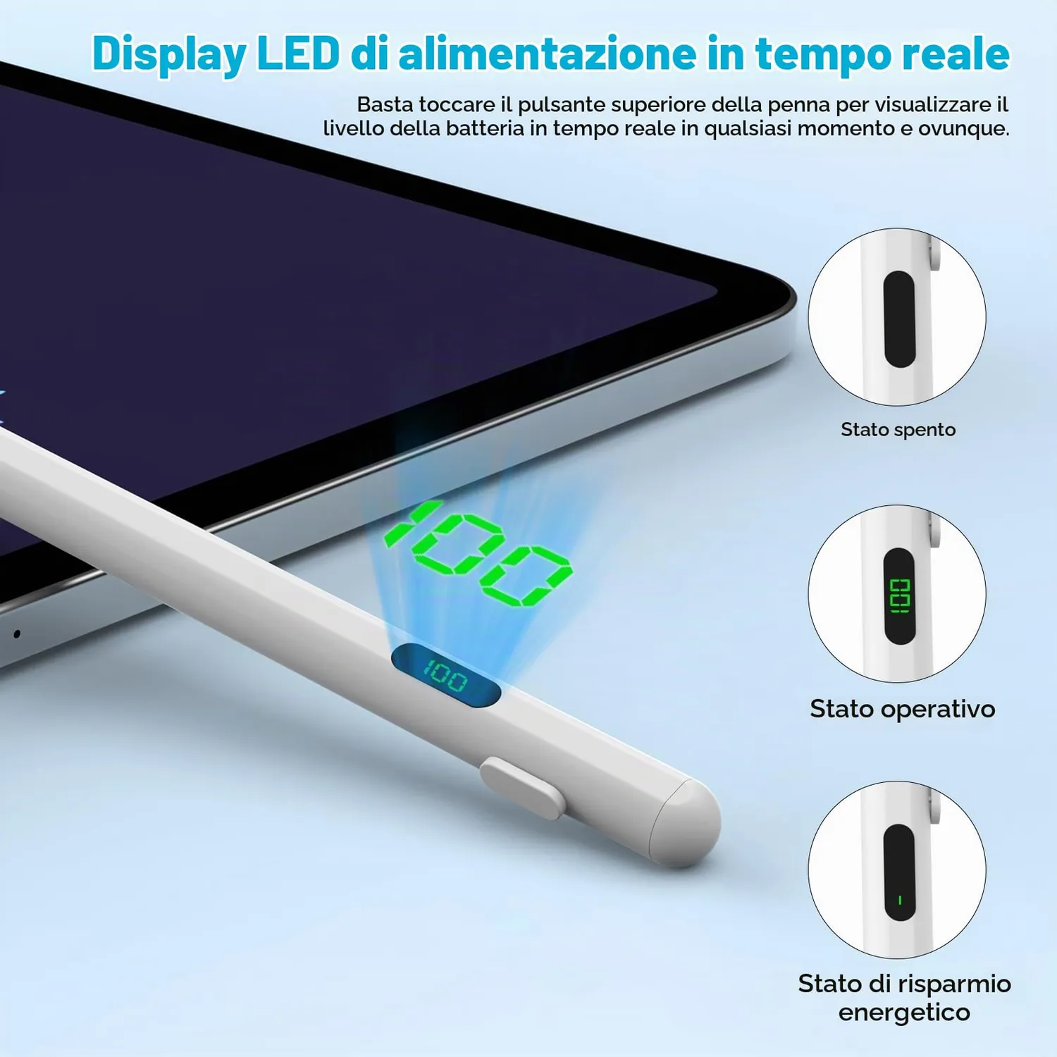 MoKo Penna Stilo iPad 2018-2024 USB-C LED Tilt 10 Ore
