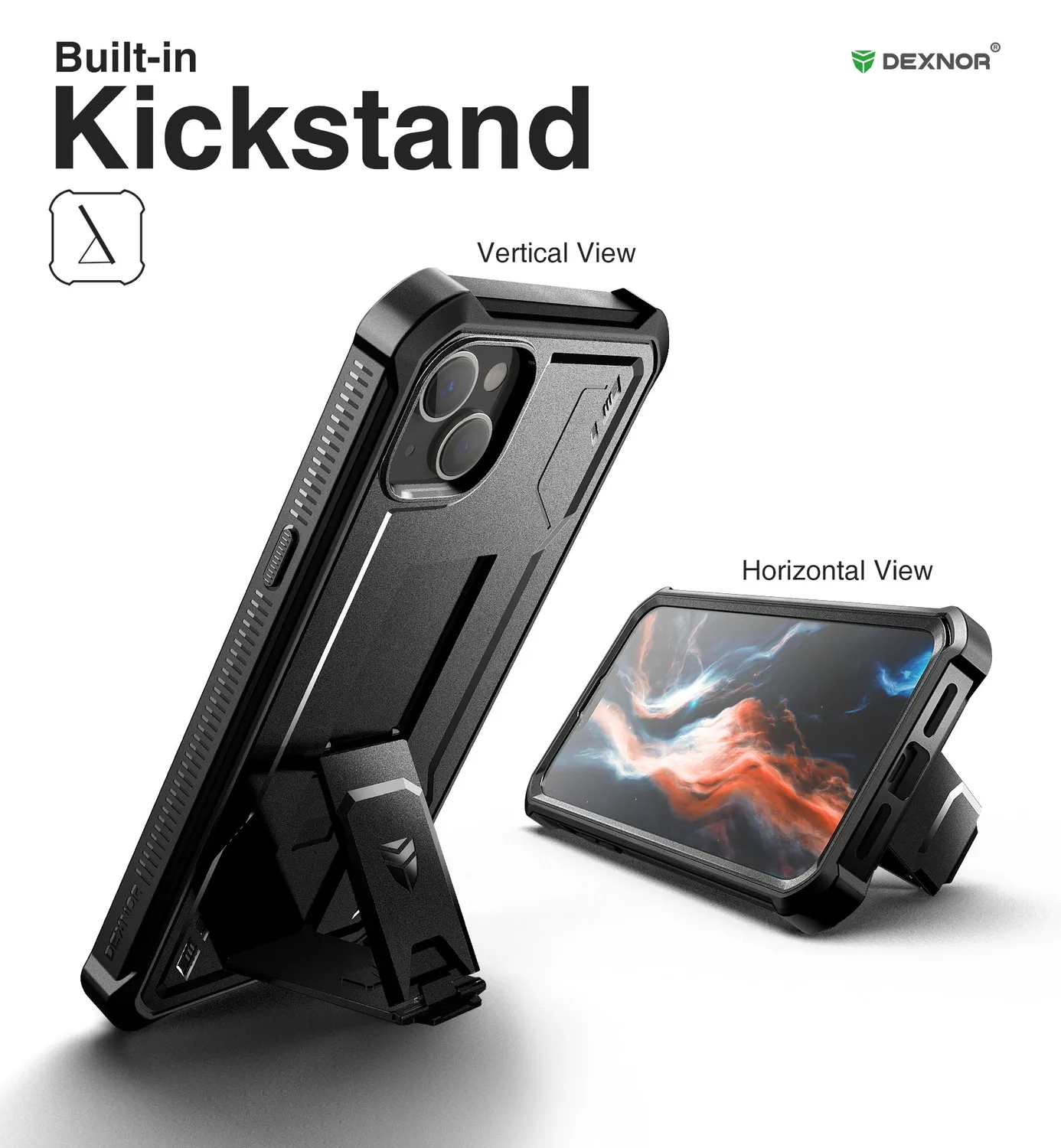 Dexnor iPhone 14 Plus cover nera antiurto con stand