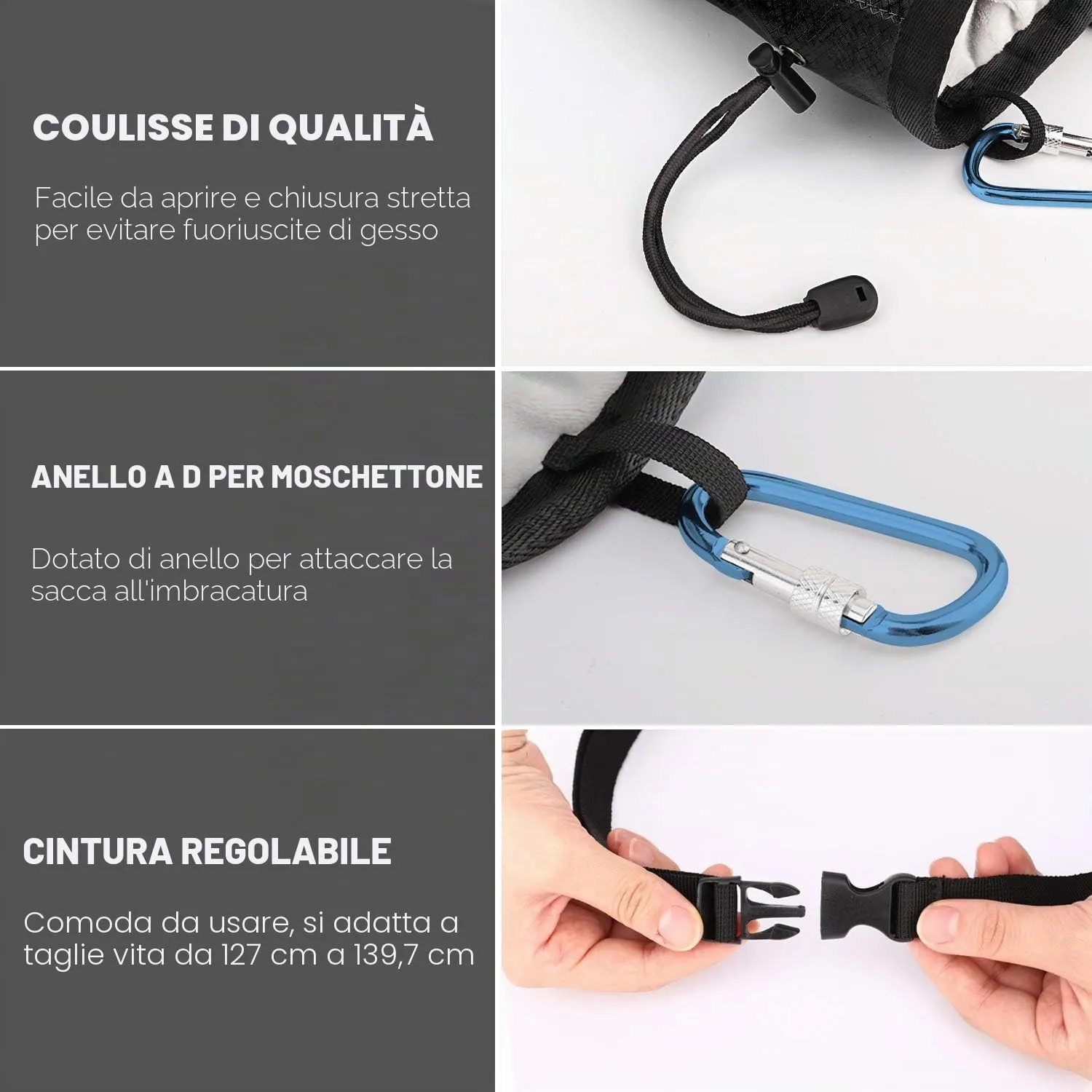 MoKo Borsa Magnesio Arrampicata Nera con Cintura
