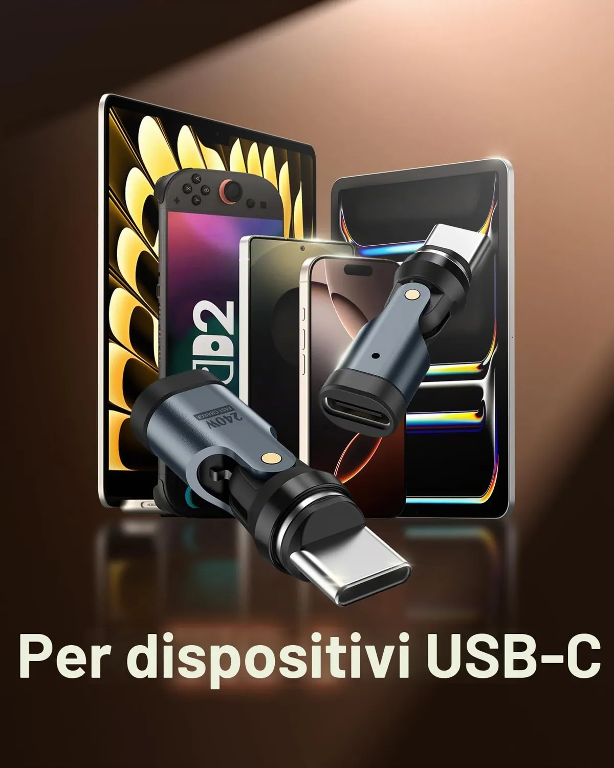 MoKo 240W adattatore magnetico USB-C grigio angolo 90°