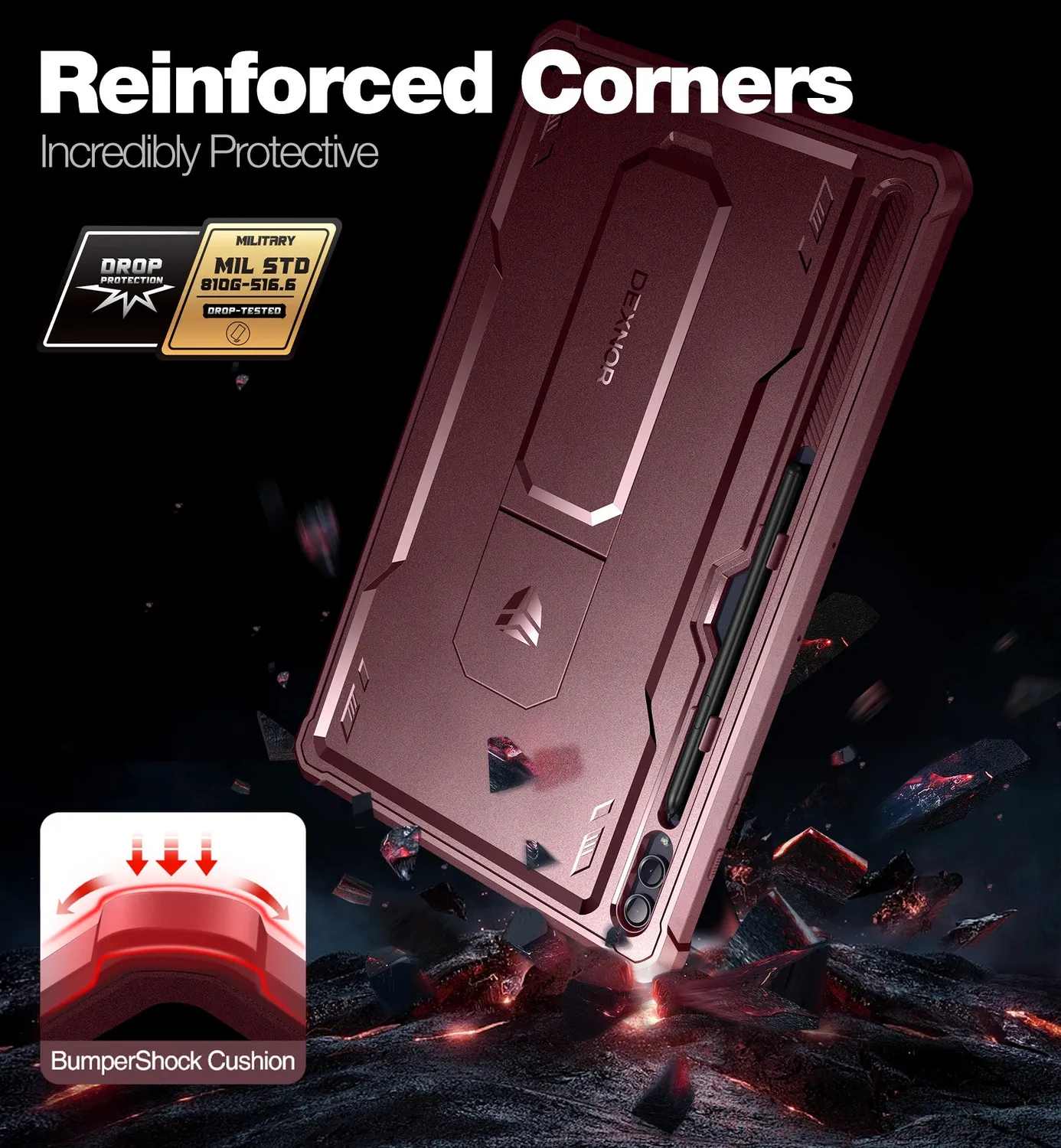 Dexnor Galaxy Tab S9 Ultra Cover Rossa Antiurto Pennino