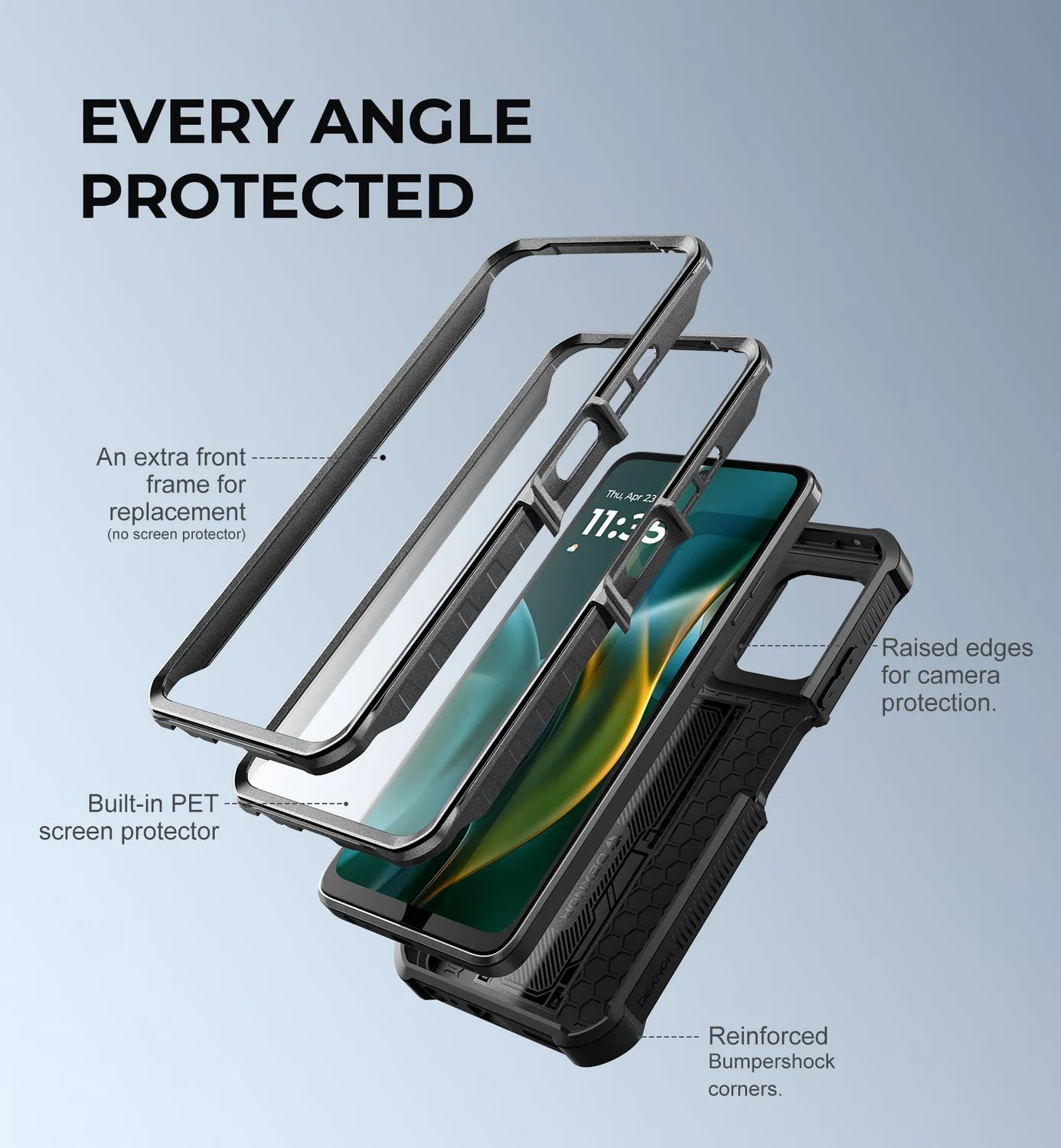 Dexnor Moto G 5G 2025 custodia nera rugged pellicola
