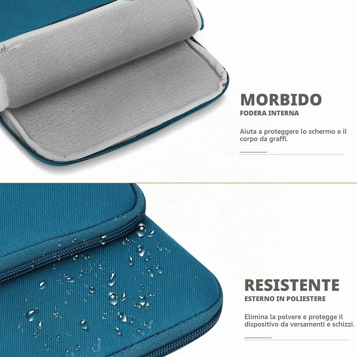 MoKo Sleeve 12.9 pollici blu pavone poliestere con tasca