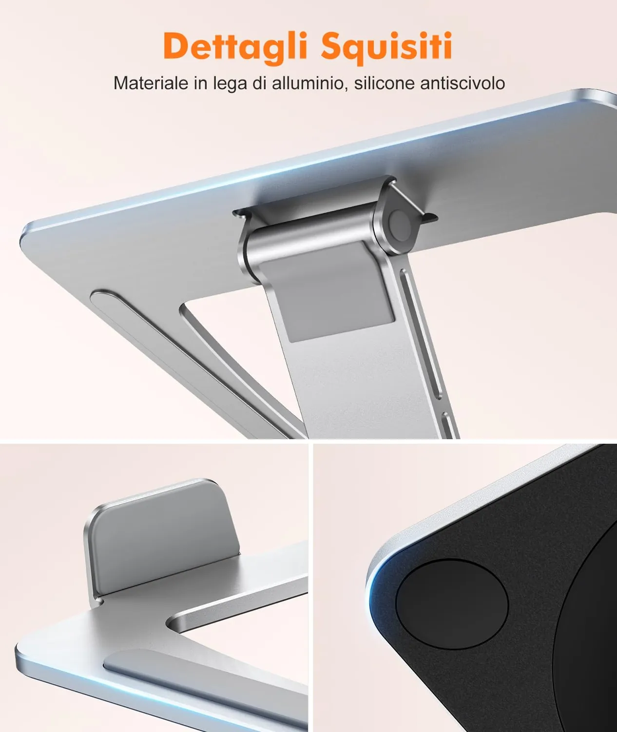 EOIWUY Supporto Laptop 10-16 Pollici Girevole Argento Alluminio