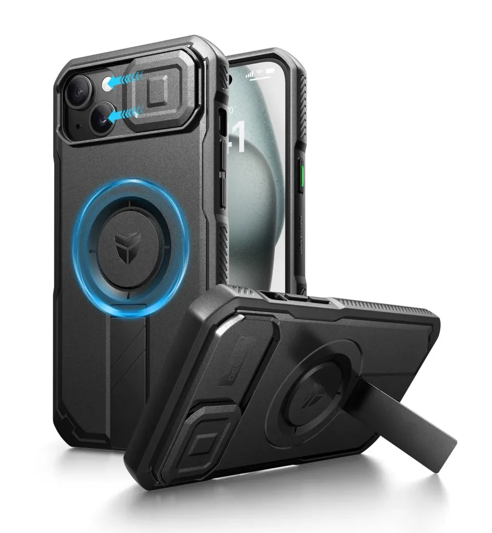 Dexnor iPhone 15 Plus cover nera MagSafe con stand camera