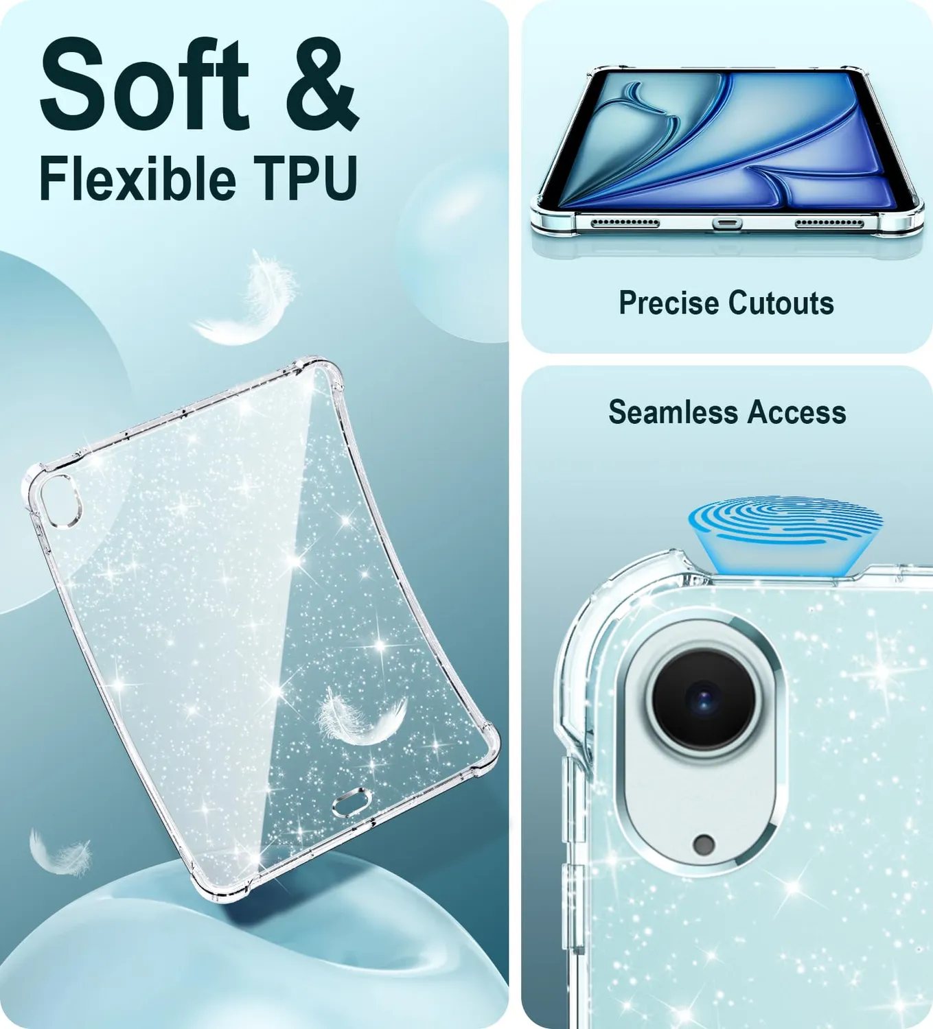 MoKo iPad Air 11 M3/M2 cover trasparente glitter chiaro
