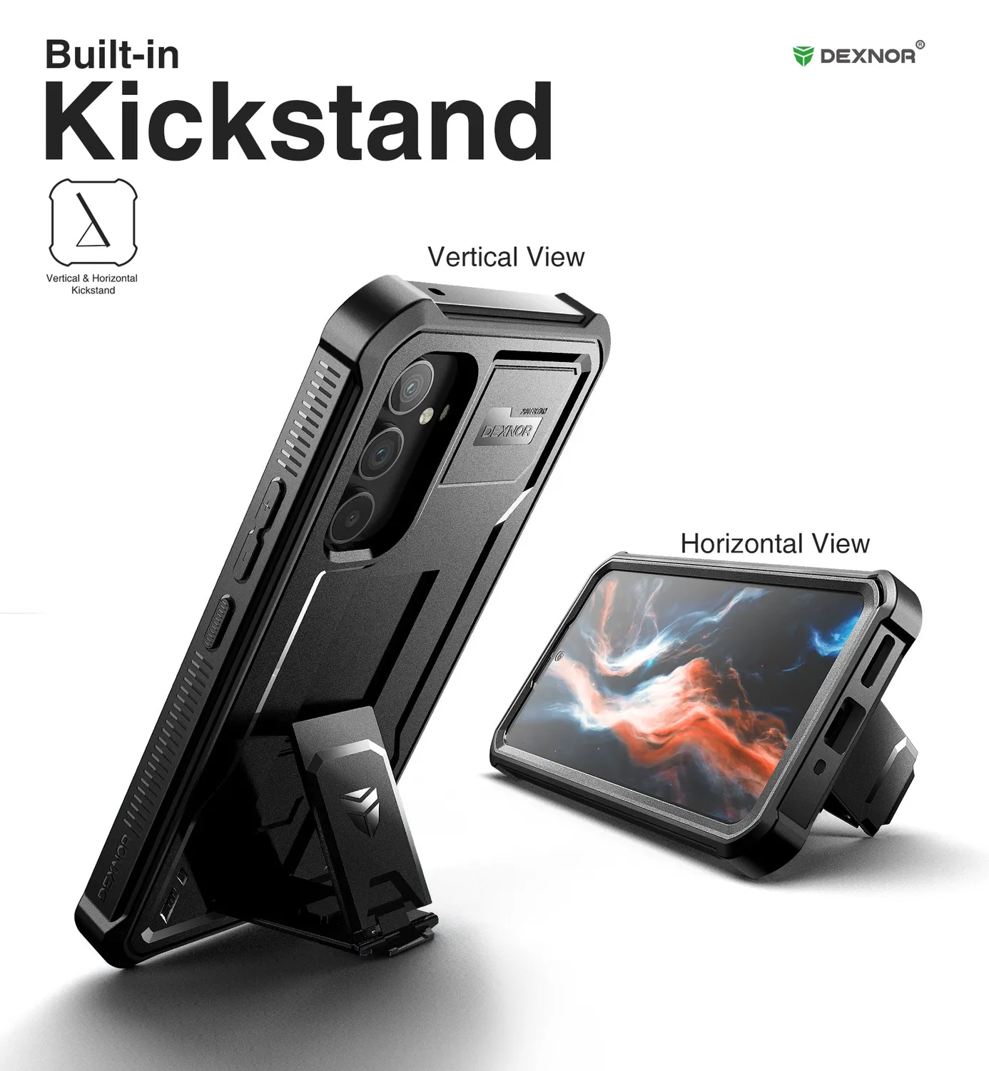 Dexnor Galaxy A54 5G cover nera rugged con stand