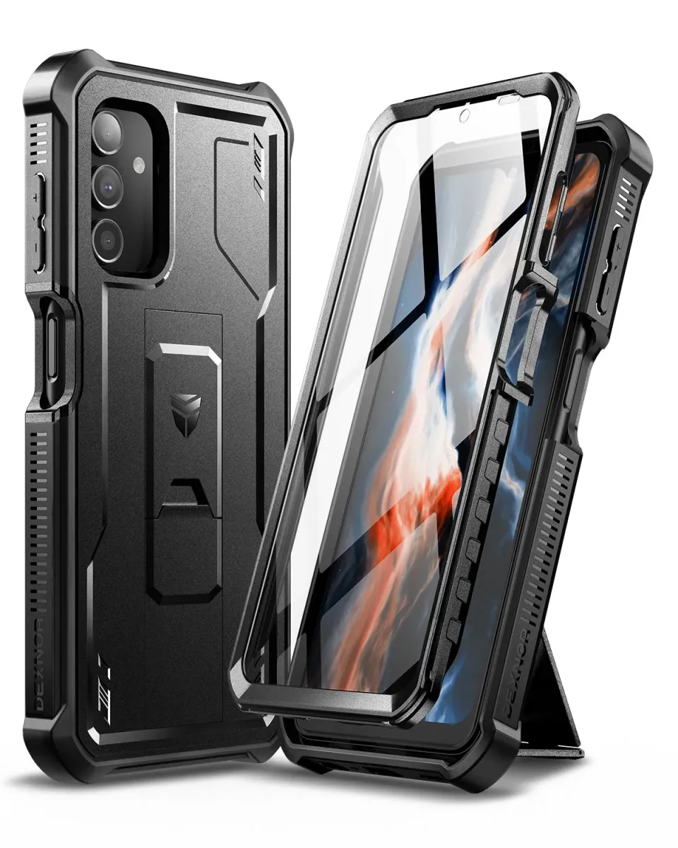 Dexnor per Galaxy A13 5G cover rugged nera con vetro kickstand