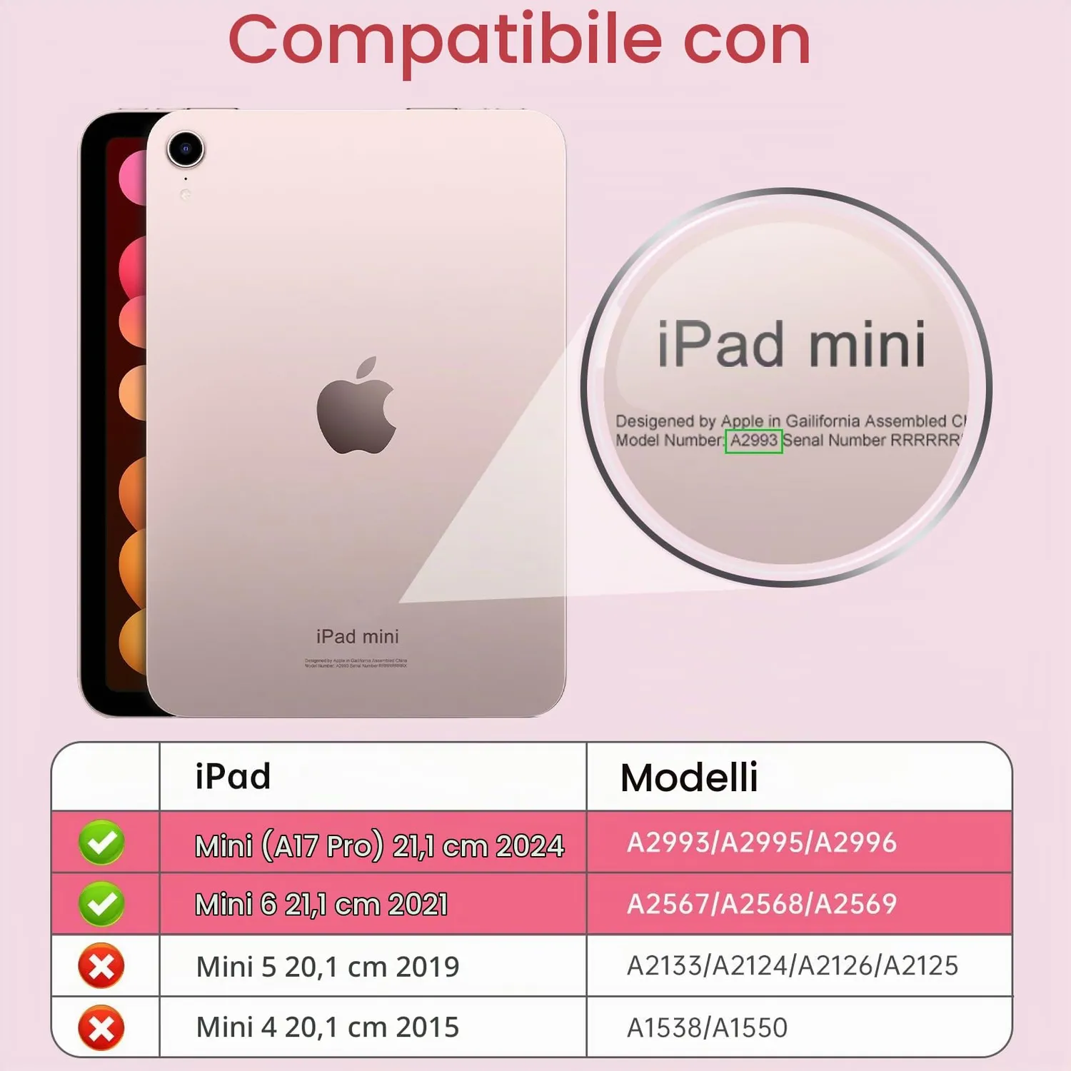 MoKo Cover iPad Mini 7/6 8,3" Rosa con Porta Pencil