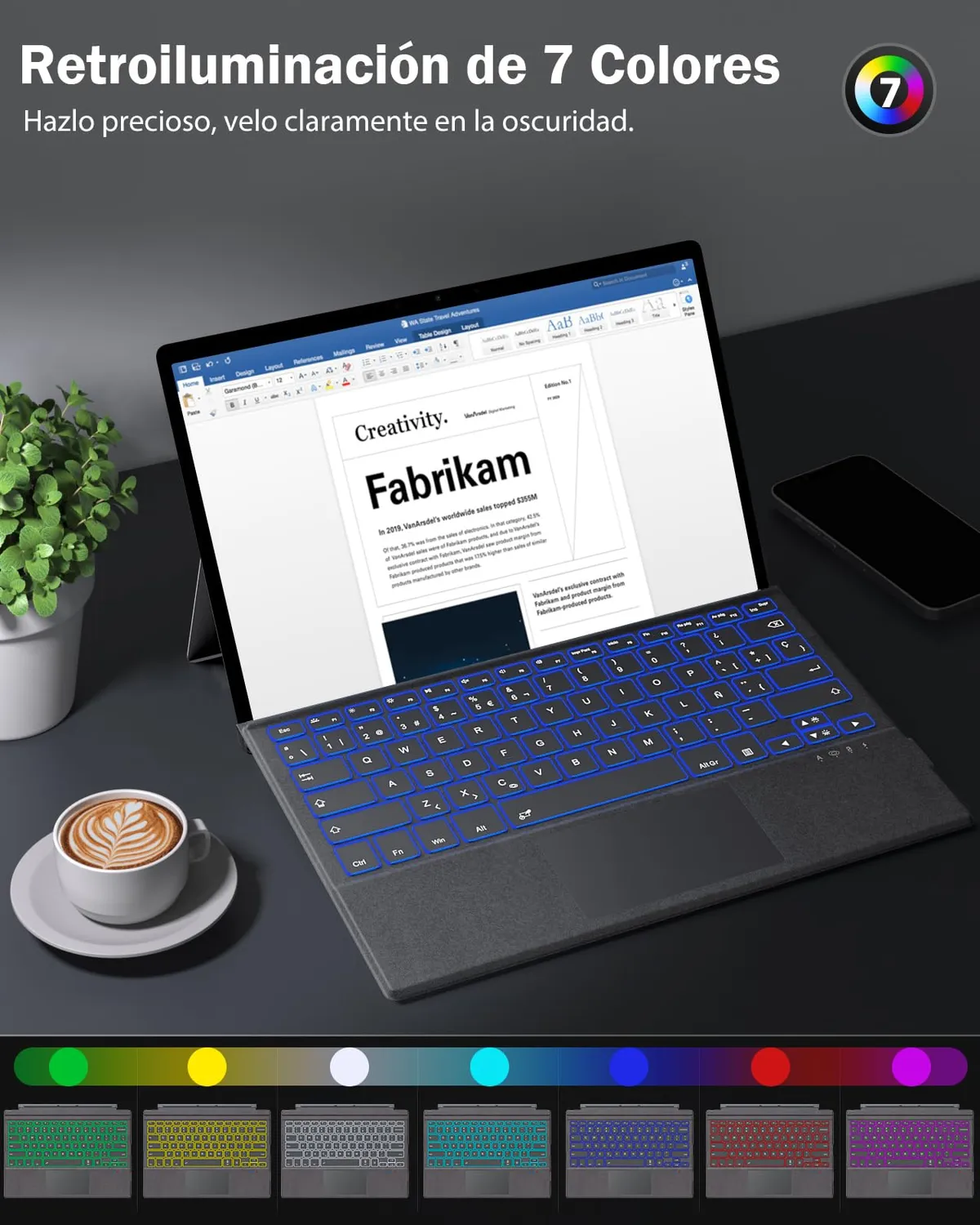 MoKo Surface Pro 7 tastiera spagnola grigia retroilluminata