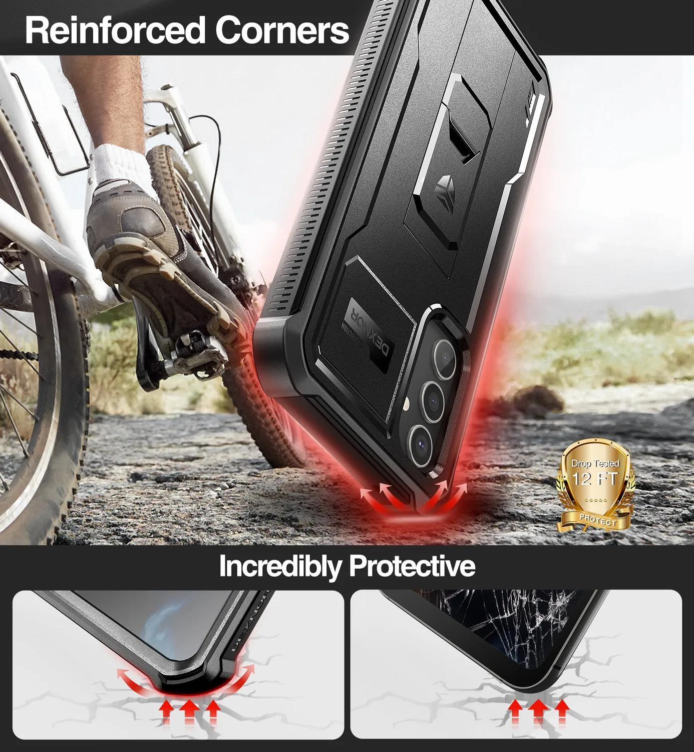 Dexnor Galaxy A34 5G cover nera kickstand vetri