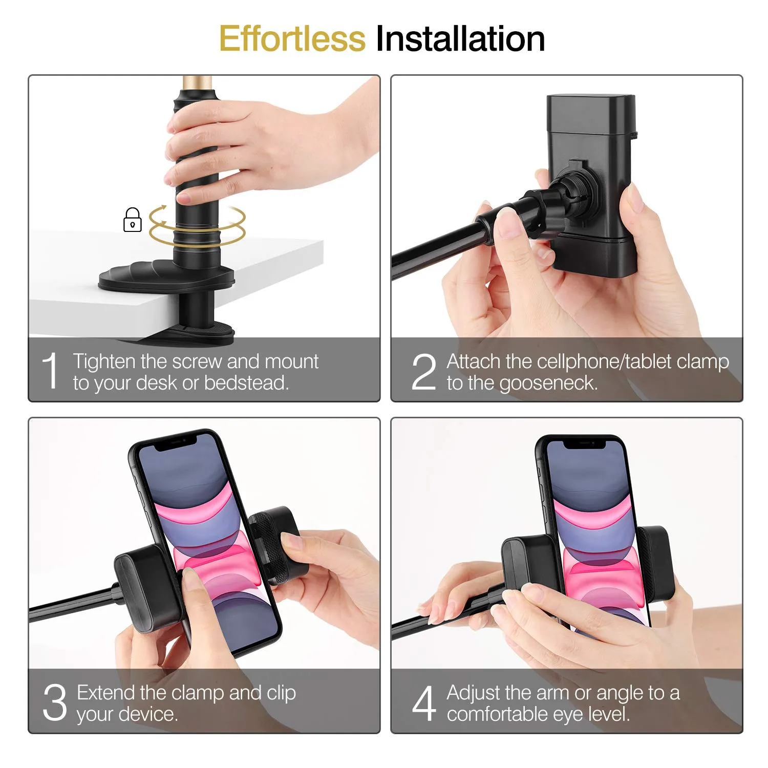 MoKo supporto tablet cellulari regolabile nero a morsetto