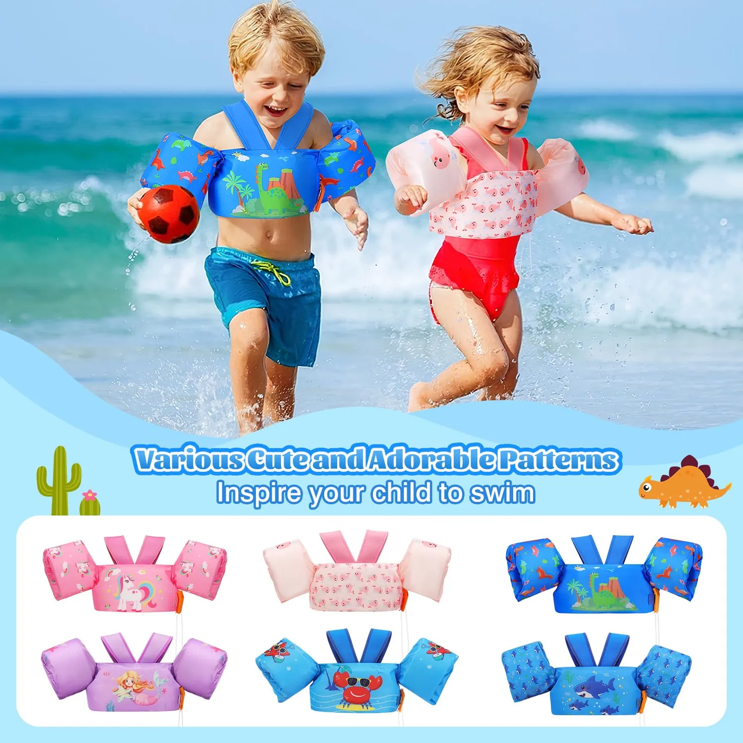 MoKo gilet nuoto bambini dinosauri blu 20-50lbs