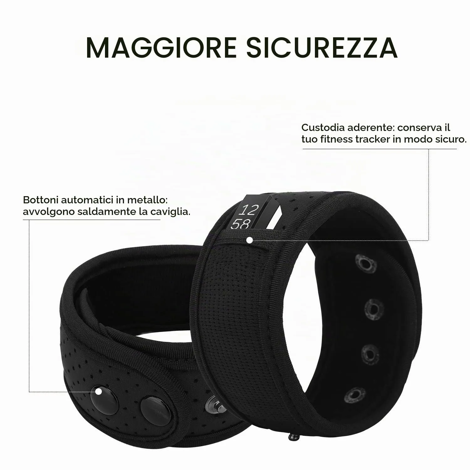 MoKo Fitbit Garmin fascia caviglia nero neoprene 2 pezzi