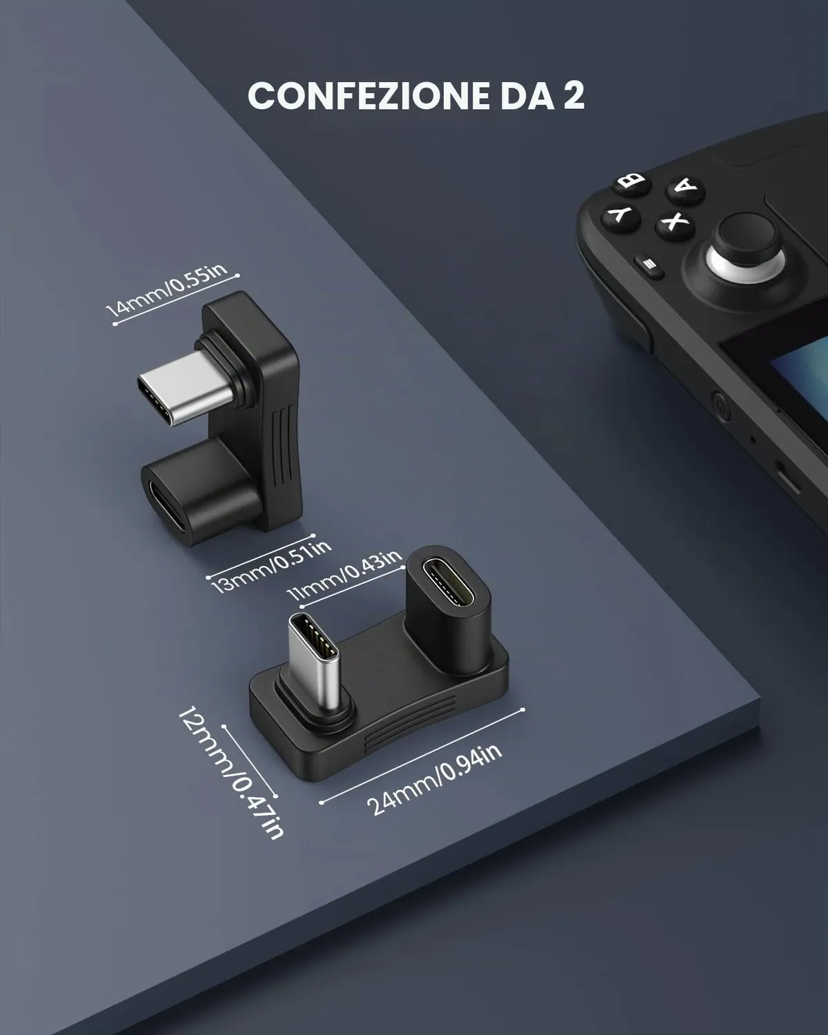 MoKo Adattatore USB-C 180° Forma U 2 Pezzi Grigio