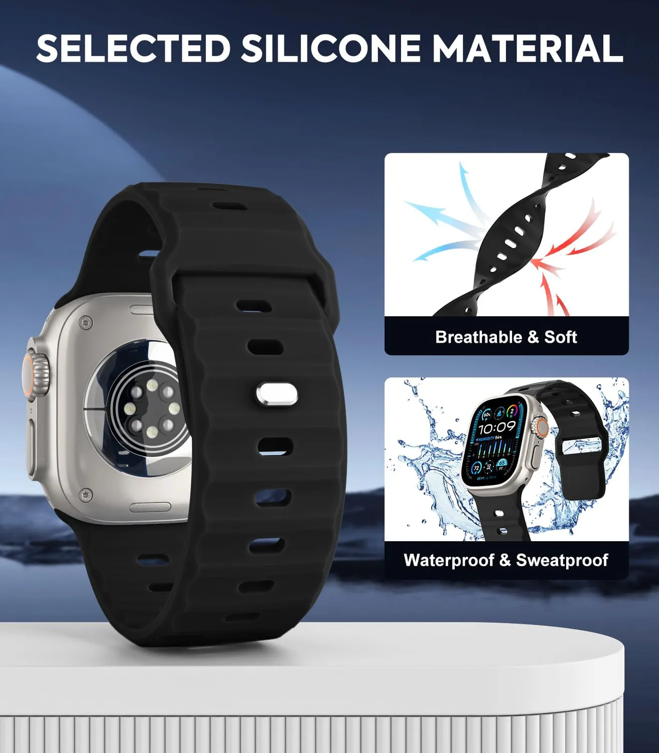 MoKo Cinturino Ocean Apple Watch 42/44/45/46/49mm Nero silicone