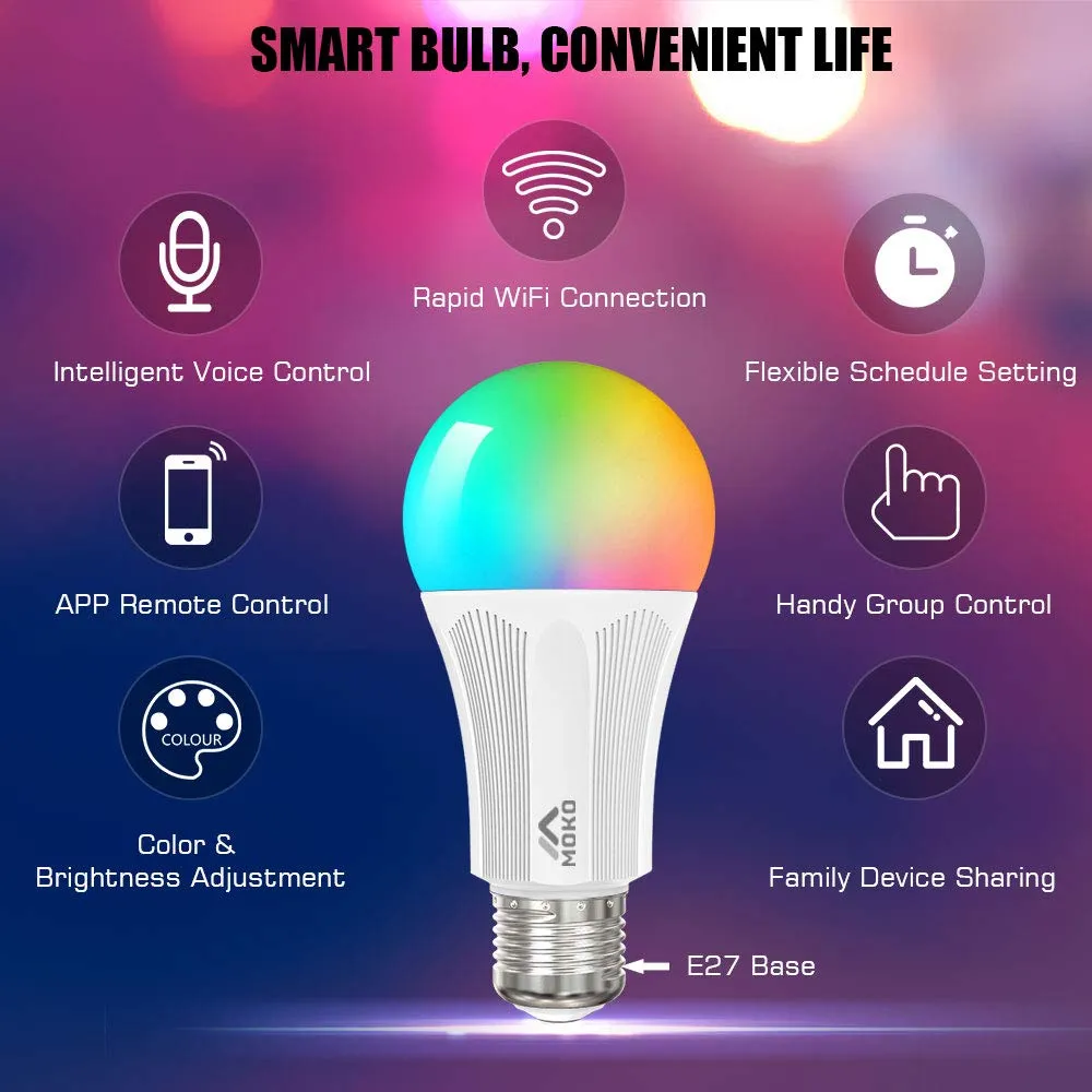 MoKo E27 lampadina smart wifi RGB 9W 4 pezzi