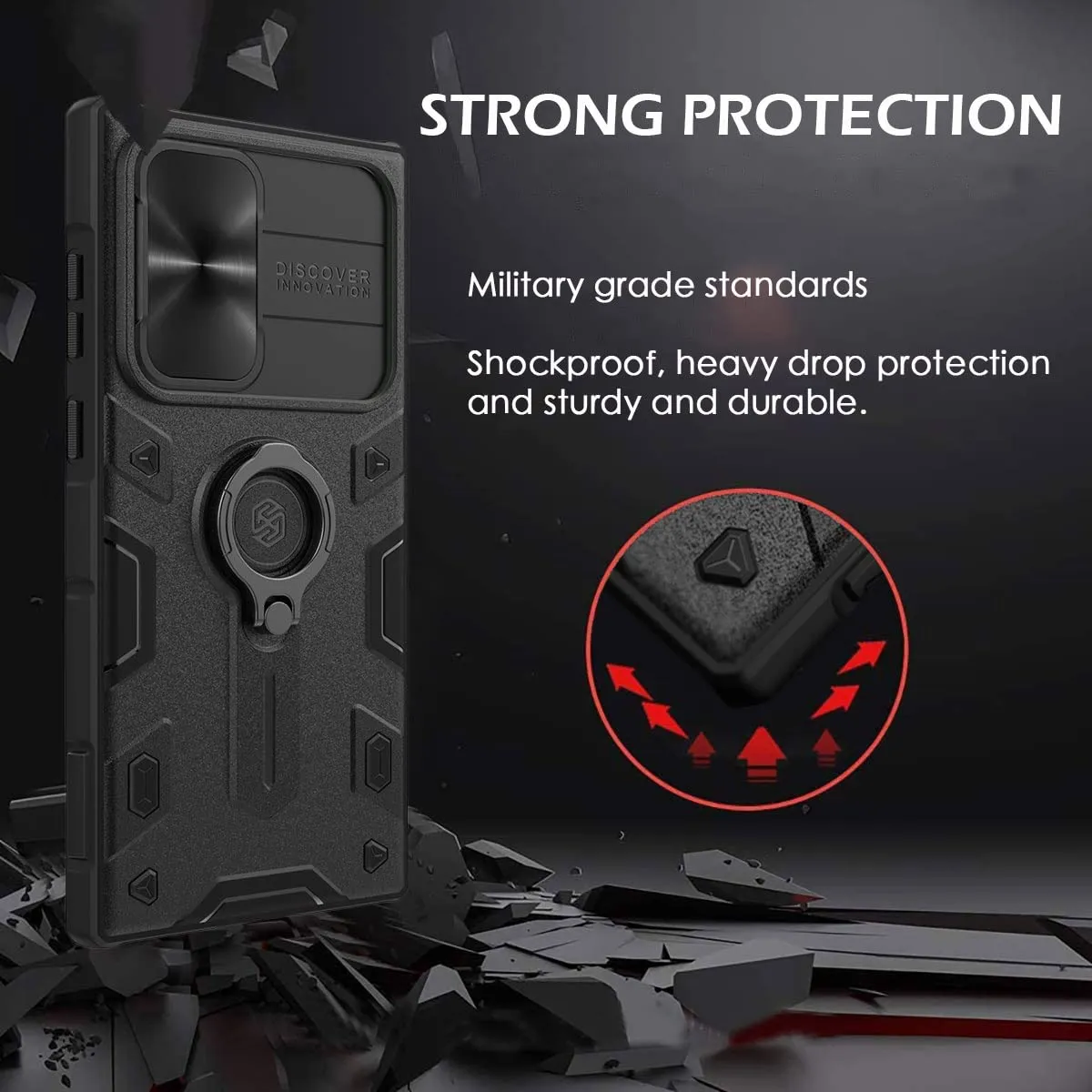 CloudValley cover Samsung S22 Ultra nera antiurto stand