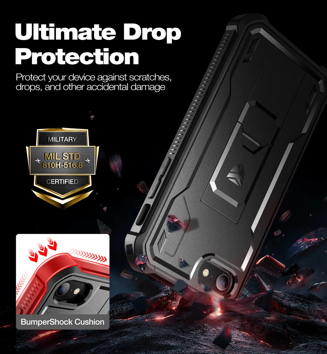 Dexnor iPhone 8 Cover Nera Antiurto Militare Kickstand