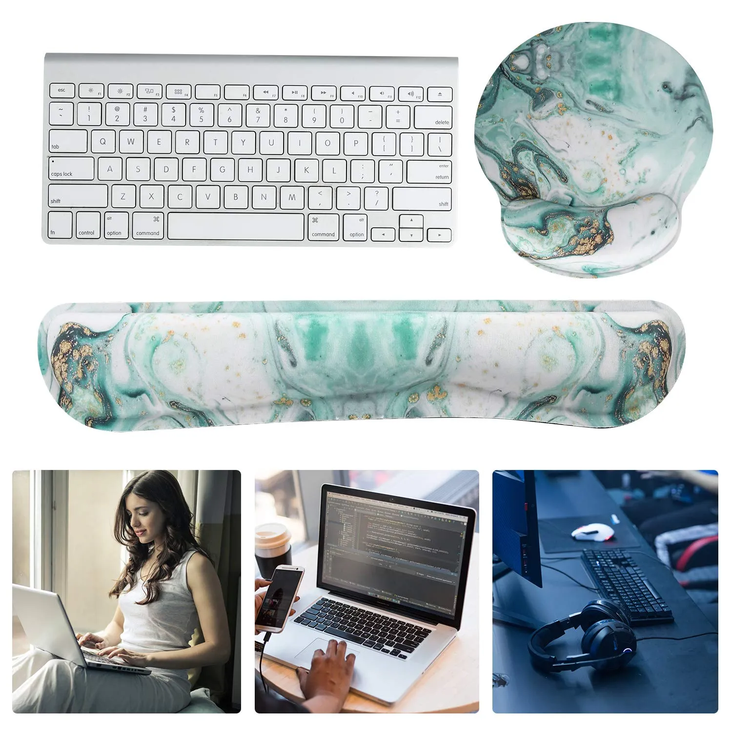MoKo Mouse Pad Poggiapolso Marmo Verde Ergonomico