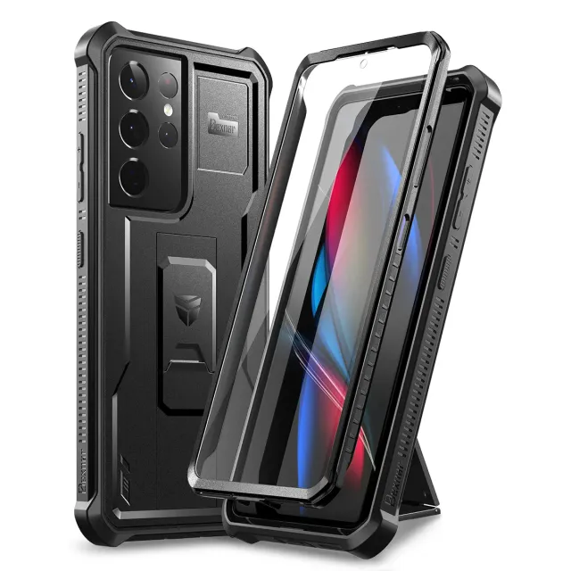Dexnor Galaxy S21 Ultra Cover nera antishock con cavalletto