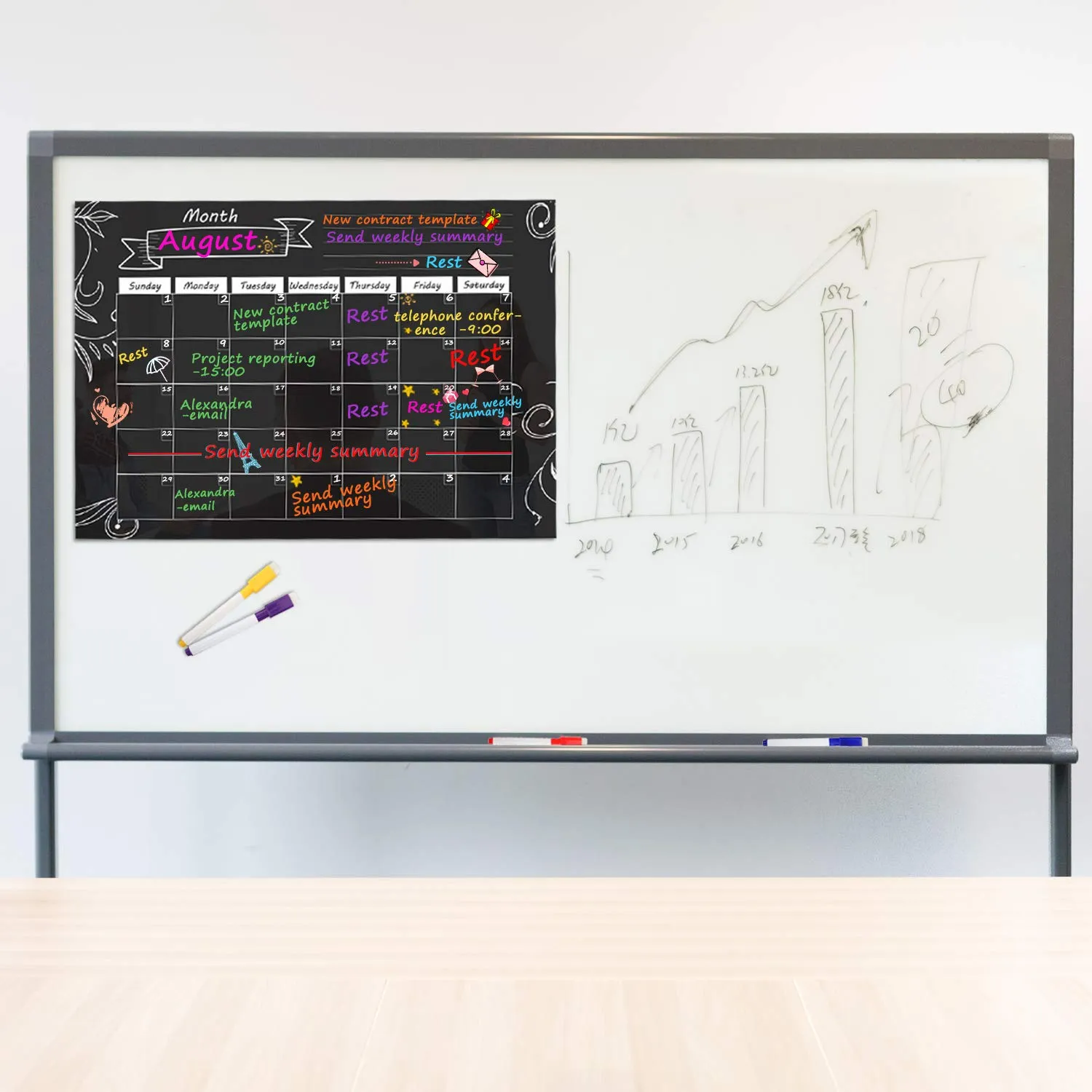MoKo Calendario Magnetico Frigo Nero Mensile Riutilizzabile