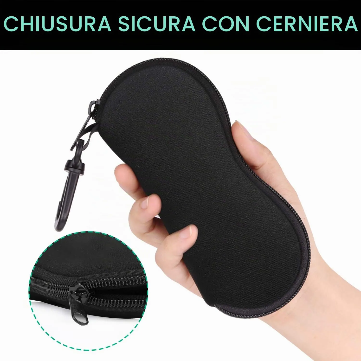 MoKo Astuccio Occhiali Neoprene Nero con Cerniera