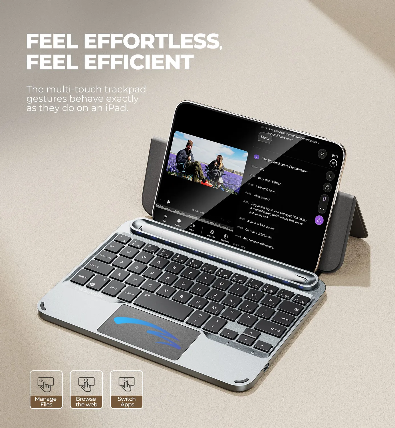 Dexnor iPhone Duo custodia tastiera grigia bluetooth touchpad
