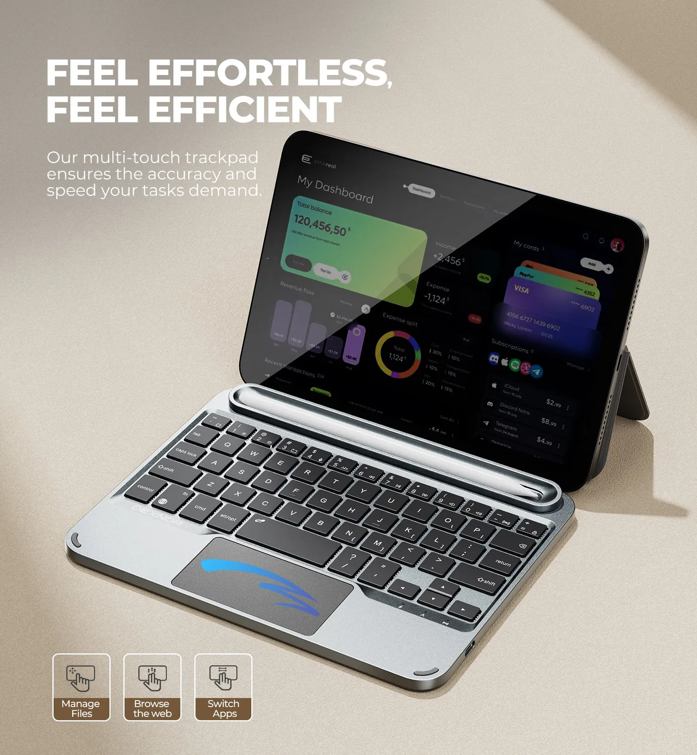 Dexnor Z Fold tastiera bluetooth custodia grigia touchpad