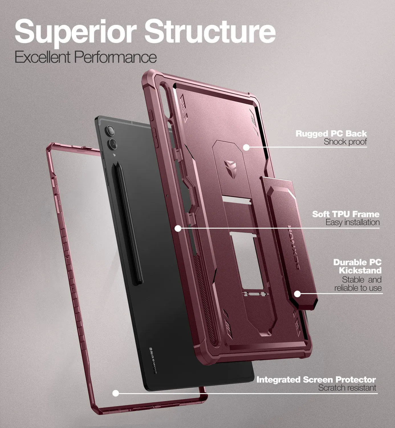 Dexnor Galaxy Tab S9 Ultra Cover Rossa Antiurto Pennino