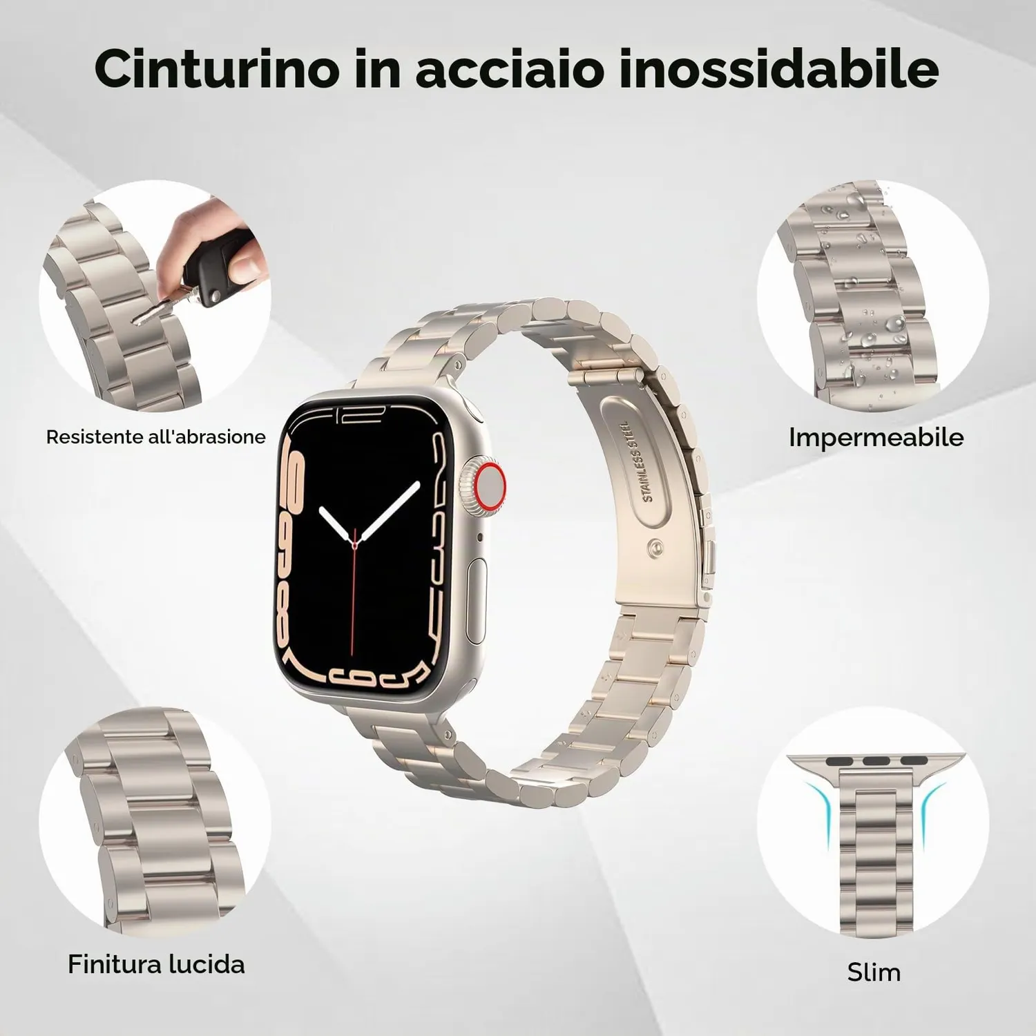 MoKo Cinturino Acciaio Sottile Apple Watch Luce delle Stelle