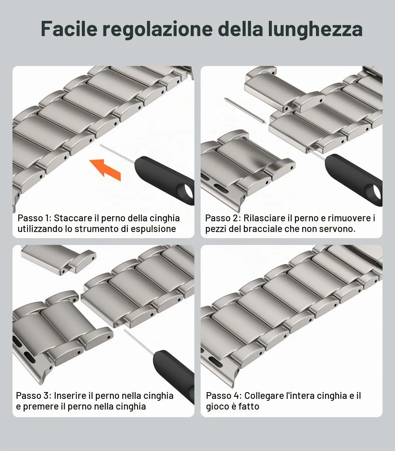 MoKo Cinturino Titanio Apple Watch 42-49mm Doppio Pulsante