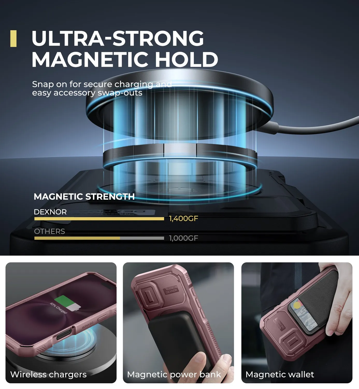 Dexnor cover iPhone 16 rosa MagSafe con stand