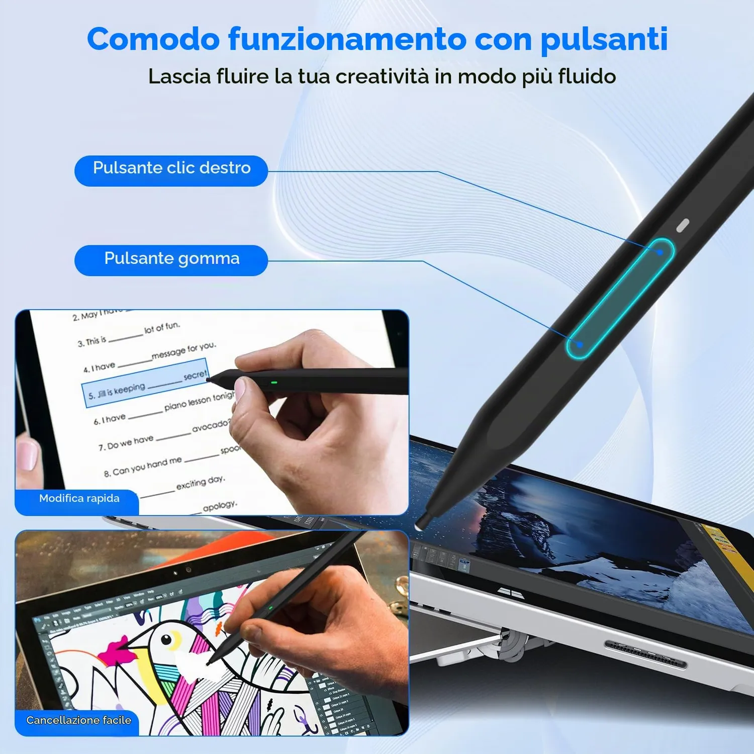 MoKo Penna stilo Surface Pro ricaricabile nera 4096 livelli