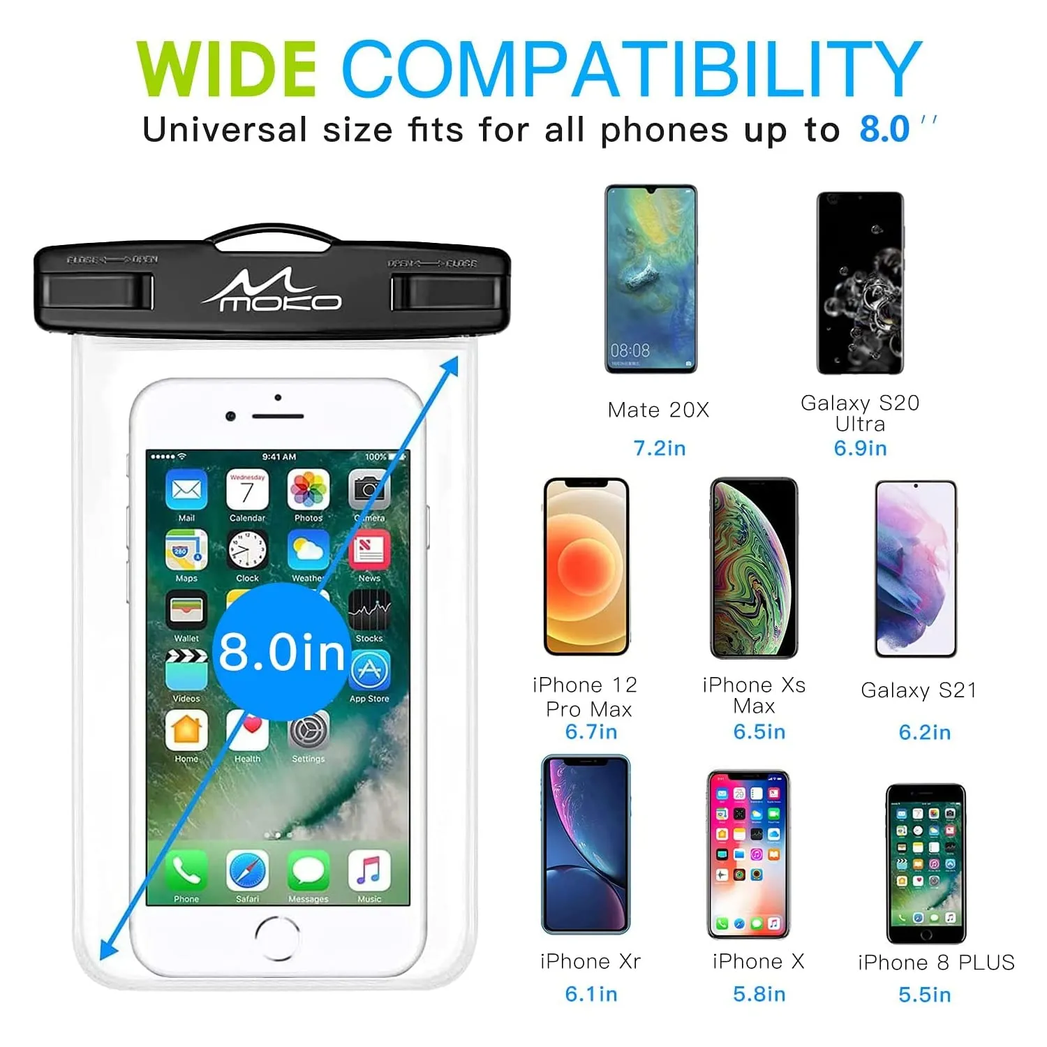 MoKo custodia impermeabile telefono IPX8 trasparente 3 pezzi