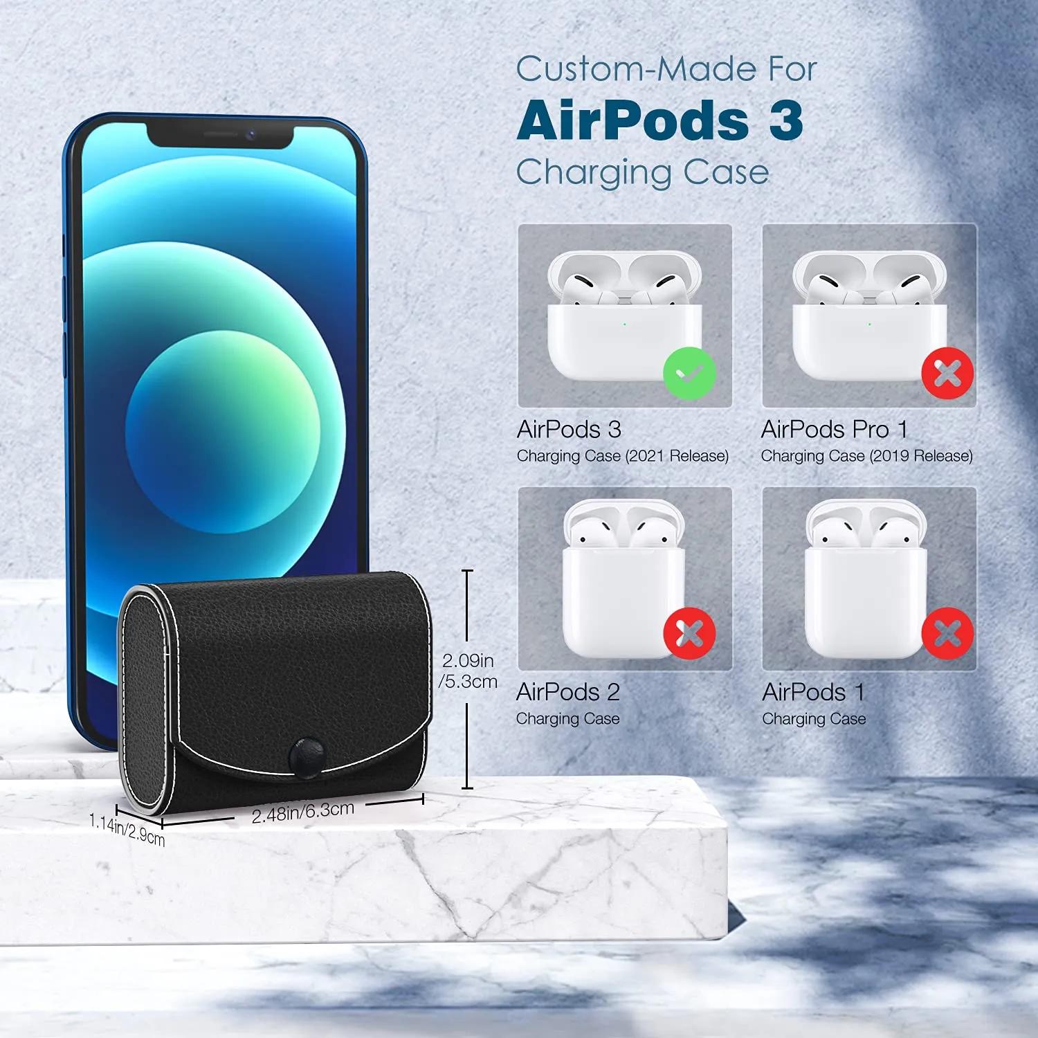 MoKo AirPods 3 custodia pelle PU nero moschettone
