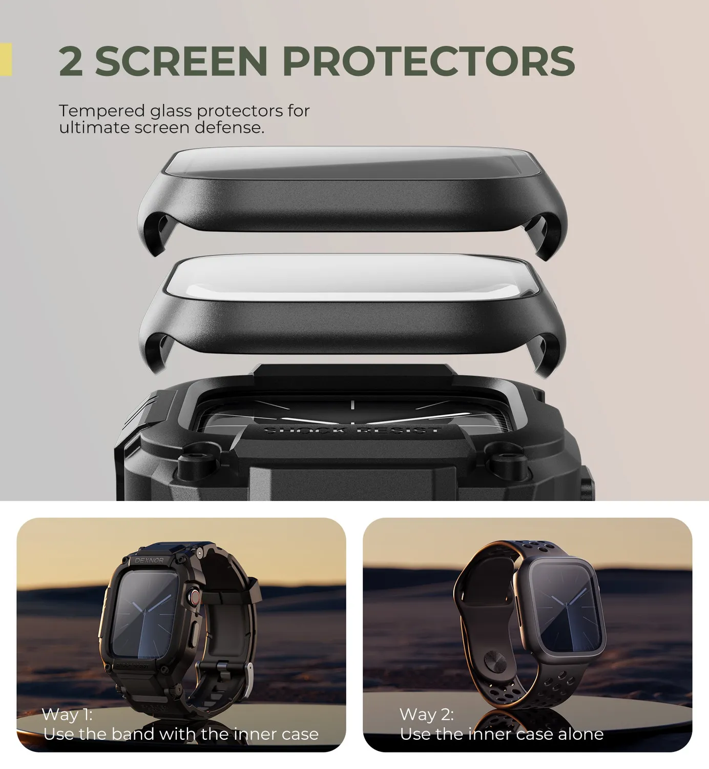 Dexnor Apple Watch 45mm cover con cinturino nero vetro temperato