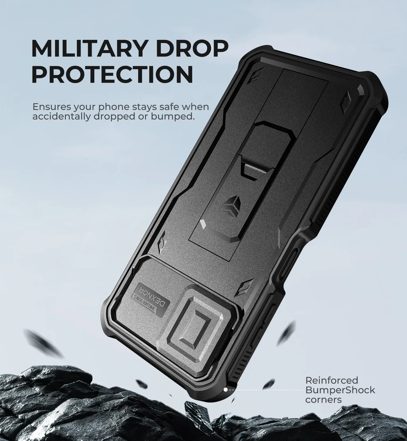 Dexnor Galaxy A06 cover nera shockproof con 2 frame