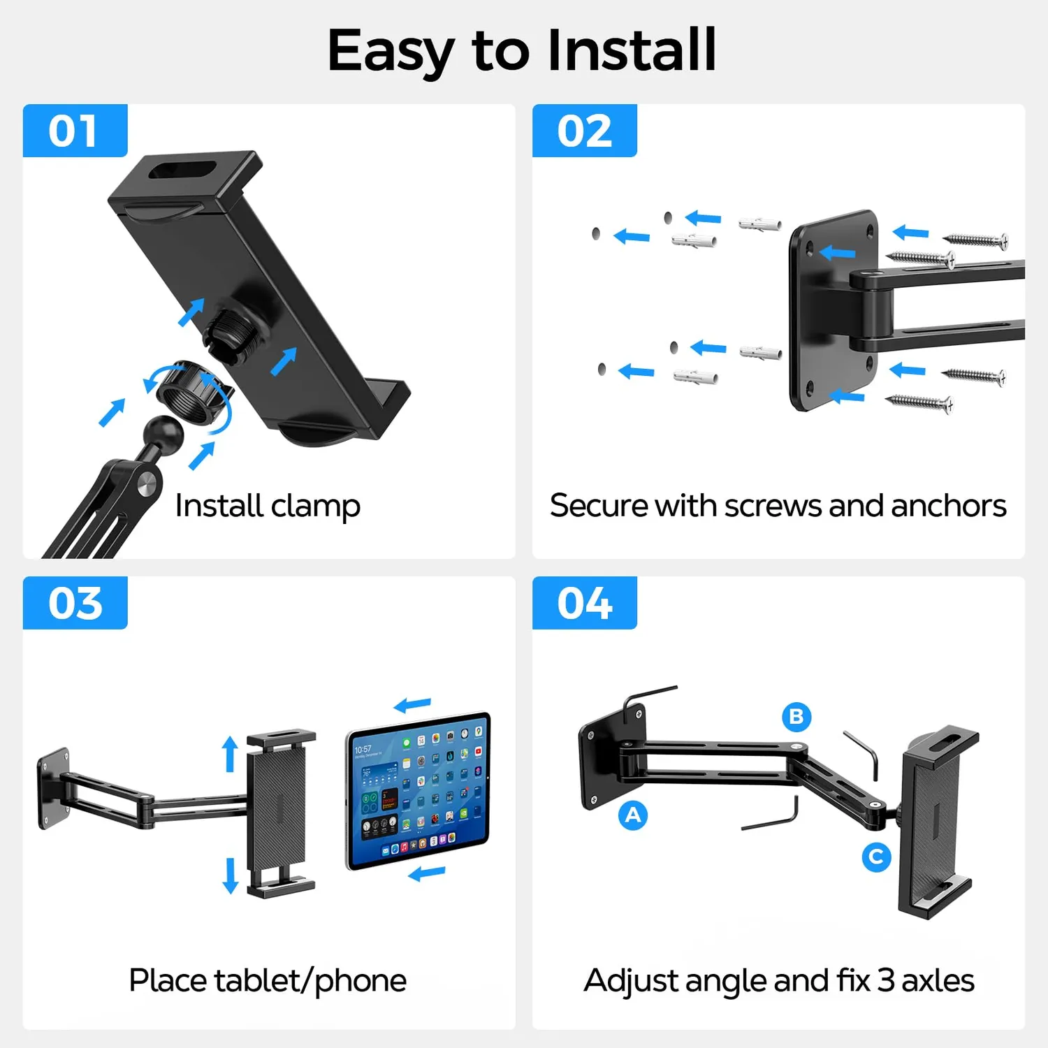 MoKo Supporto Parete Tablet 4,7-13" Nero Braccio 45cm