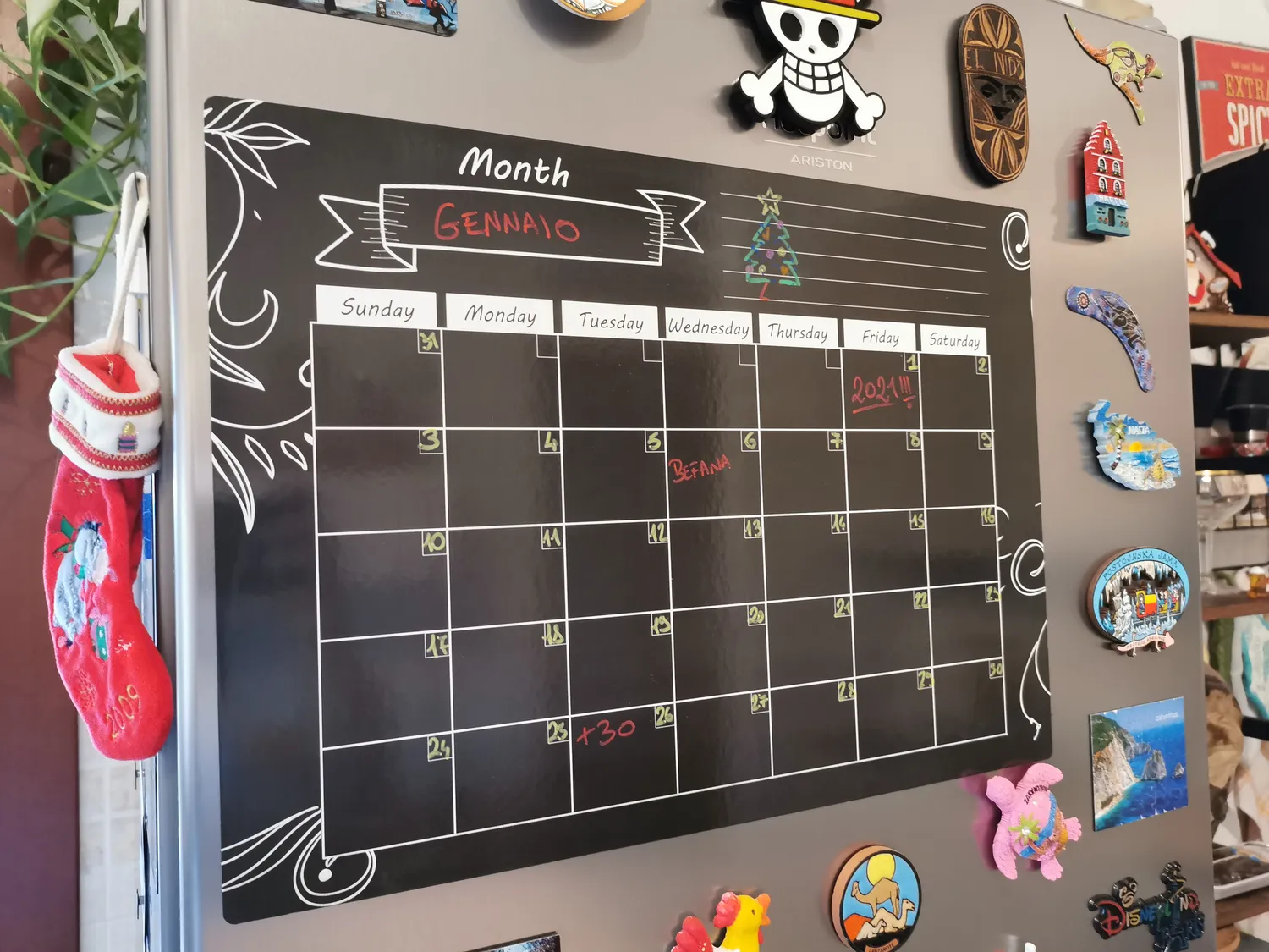 MoKo Calendario Magnetico Frigo Nero Mensile Riutilizzabile