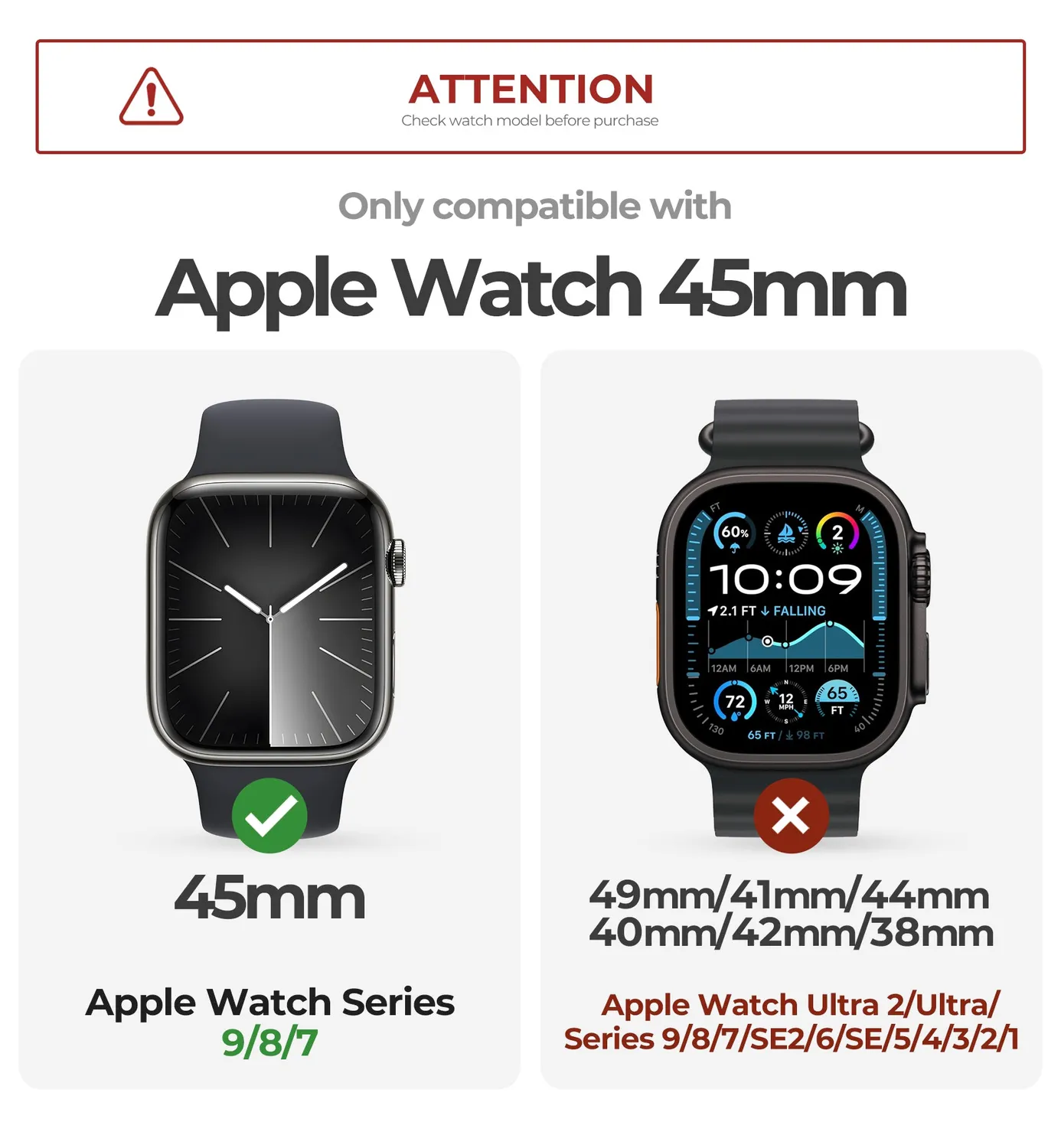 Dexnor Apple Watch 45mm cover con cinturino nero vetro temperato