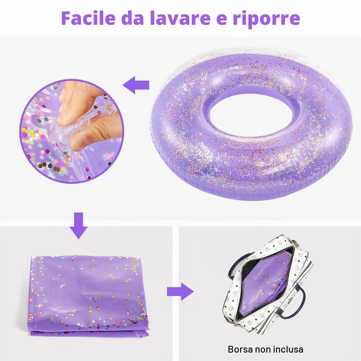 MoKo Ciambella da Nuoto Paillettes Anello Piscina 90cm PVC