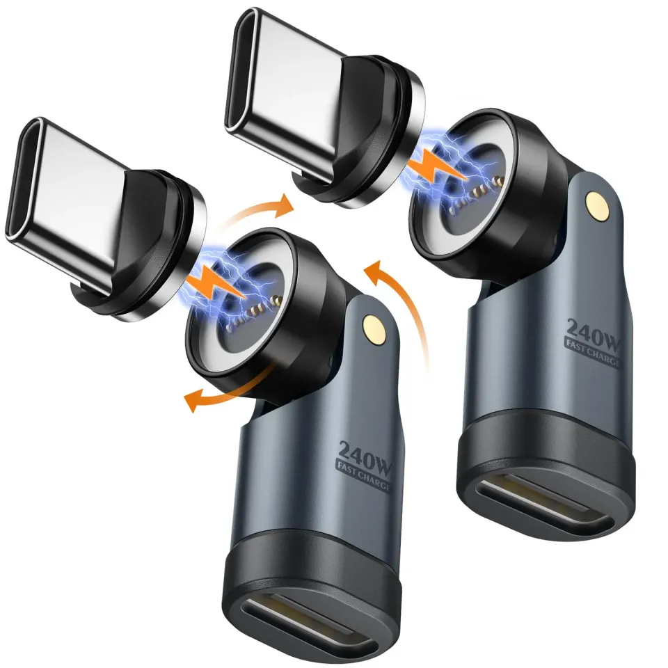 MoKo 240W adattatore magnetico USB-C grigio angolo 90°