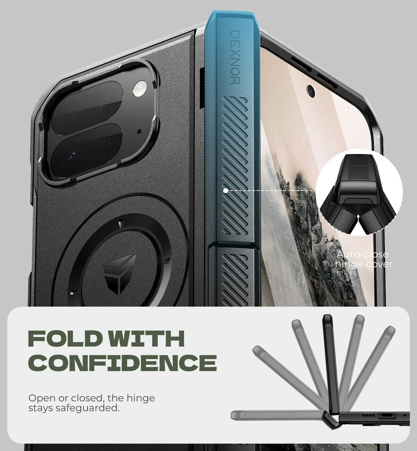 Dexnor cover Pixel 10 Pro Fold nera two-stand
