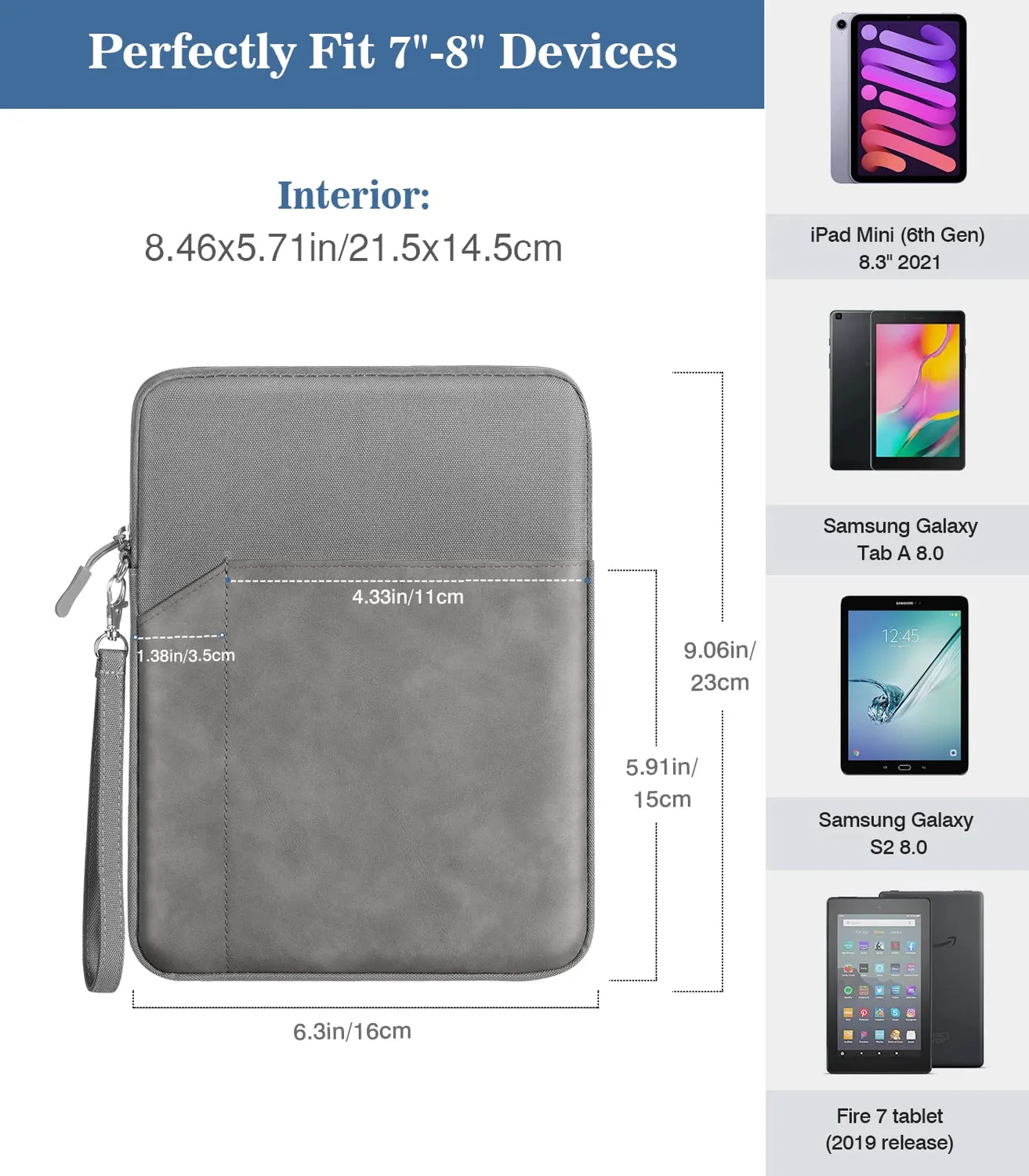 MoKo iPad Mini 8,3" sleeve tablet 7-8" grigio scuro